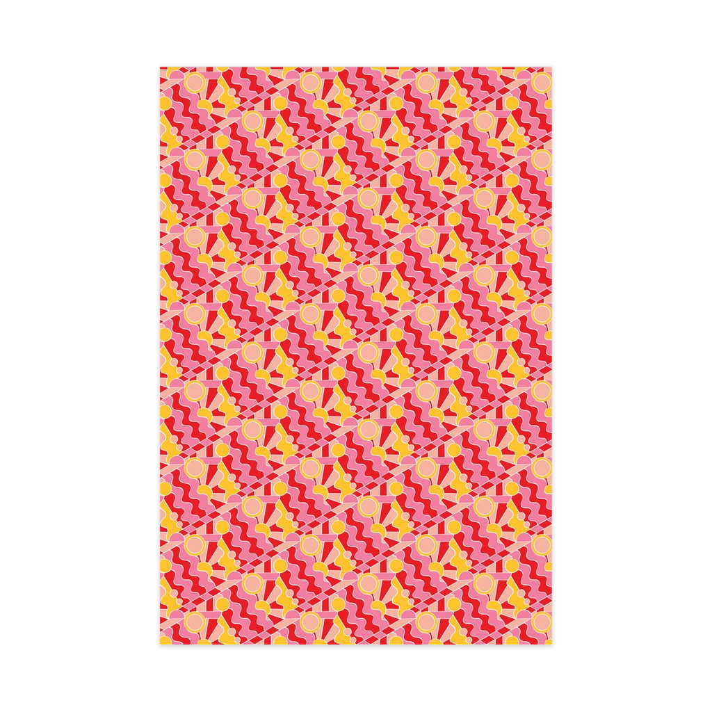 Holiday Stained Glass 01 Wrapping Paper, Large Roll, pink, red, yellow