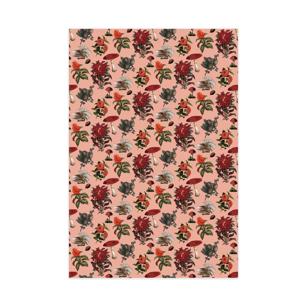 Pines and Shrooms Wrapping Paper, Large Roll, coral and red