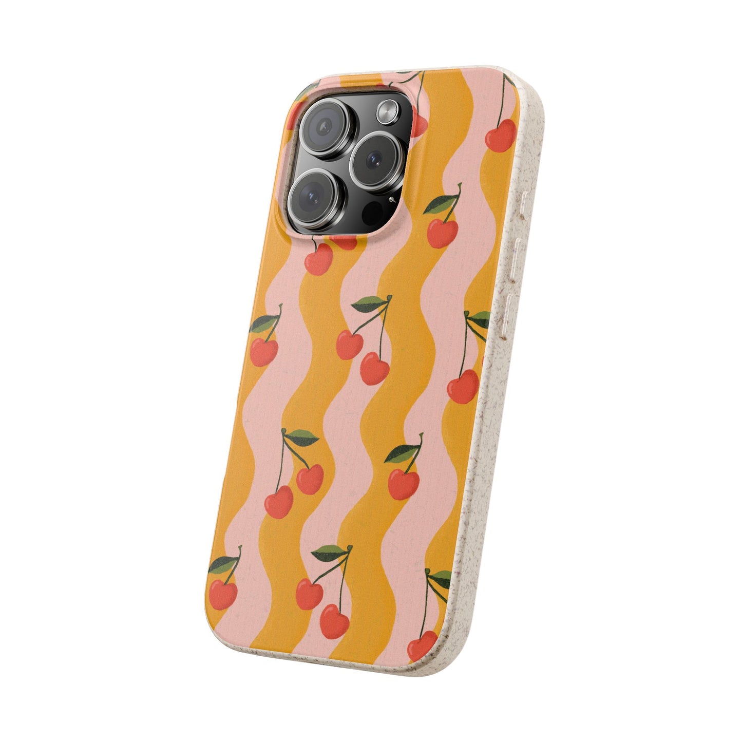 Wavy Cherry Phone Case - pink and yellow - Eco-Friendly, Biodegradable