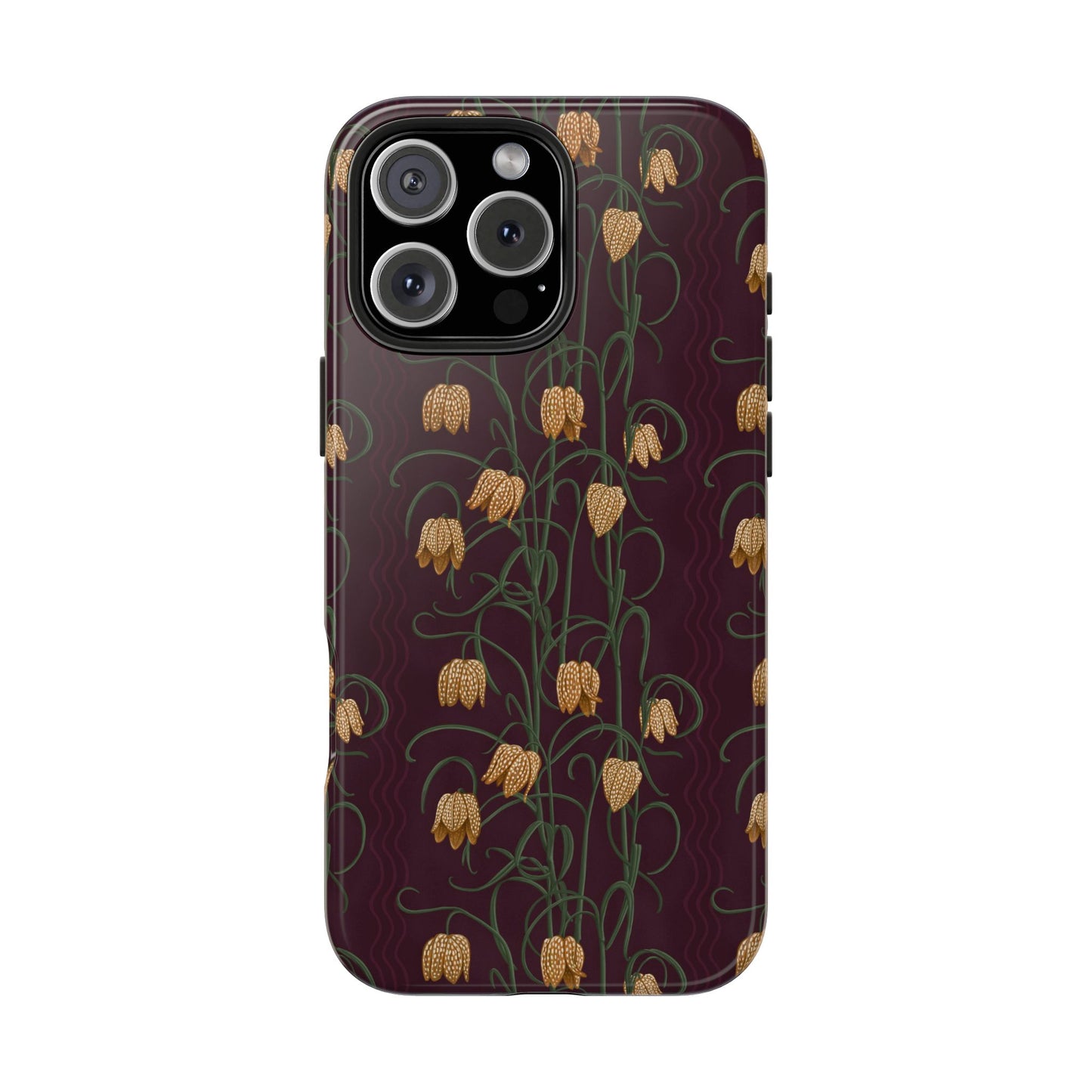 Campanas Floral Tough Phone Case — Eggplant and Toffee Wildflower Protective Cover, Personalizable