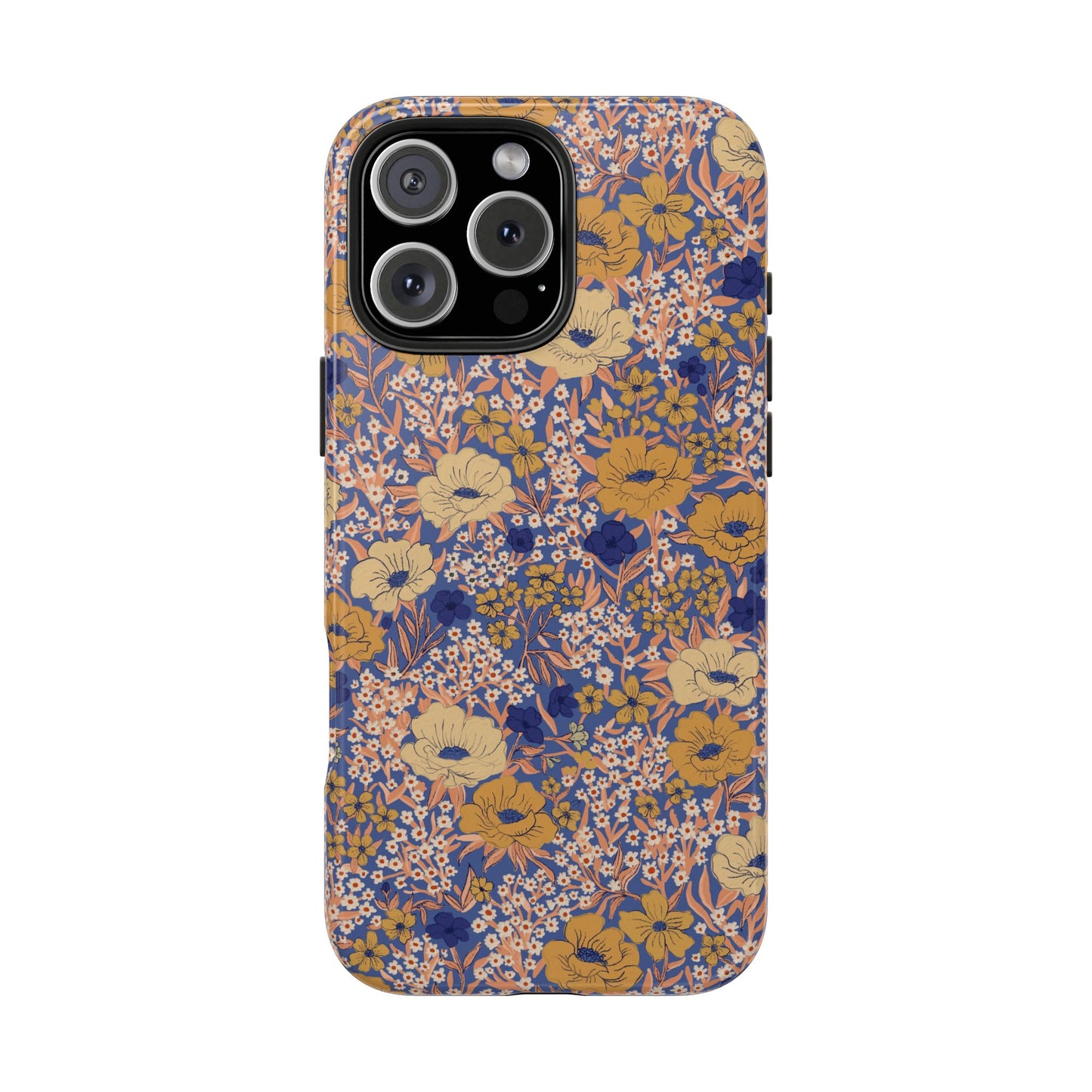 Wildflower Meadow Retro Vintage Floral Tough Phone Case Protection - Royal Blue, Personalizable