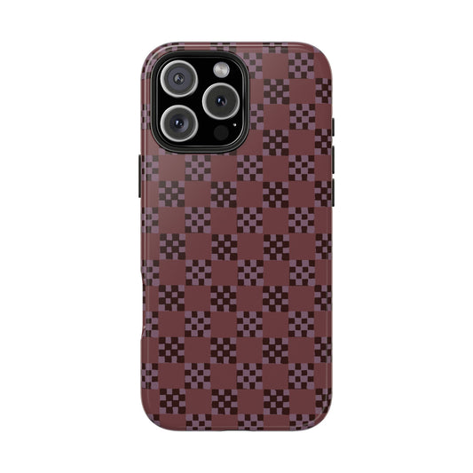 Checker Quilt Tough Phone Case — Retro Eggplant Colored Pattern, Protective iPhone Cover, Personalizable