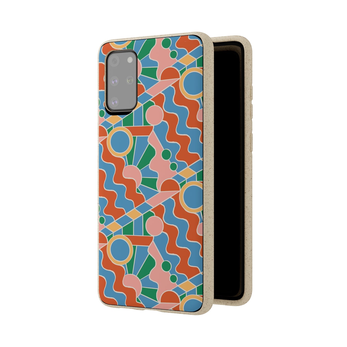 Day Trippin' Biodegradable Phone Case, blue, green, pink and brick red