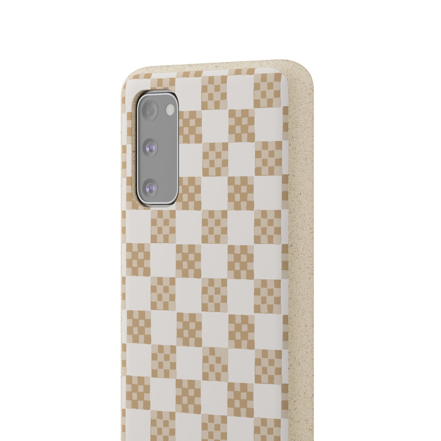 Checkered Quilt Biodegradable Phone Case, tan and white