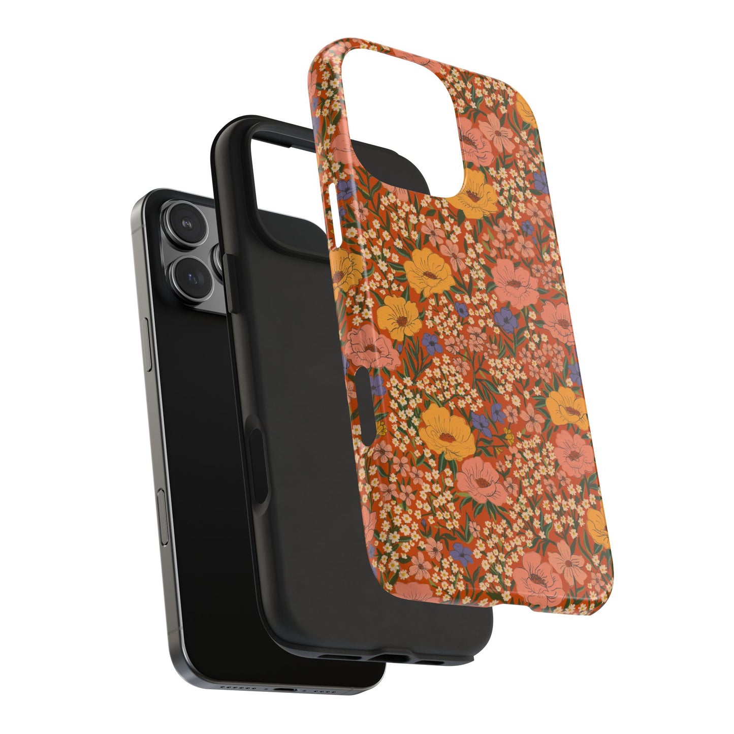 Wildflower Meadow Retro Vintage Floral Tough Phone Case Protection - Poppy Red, Personalizable