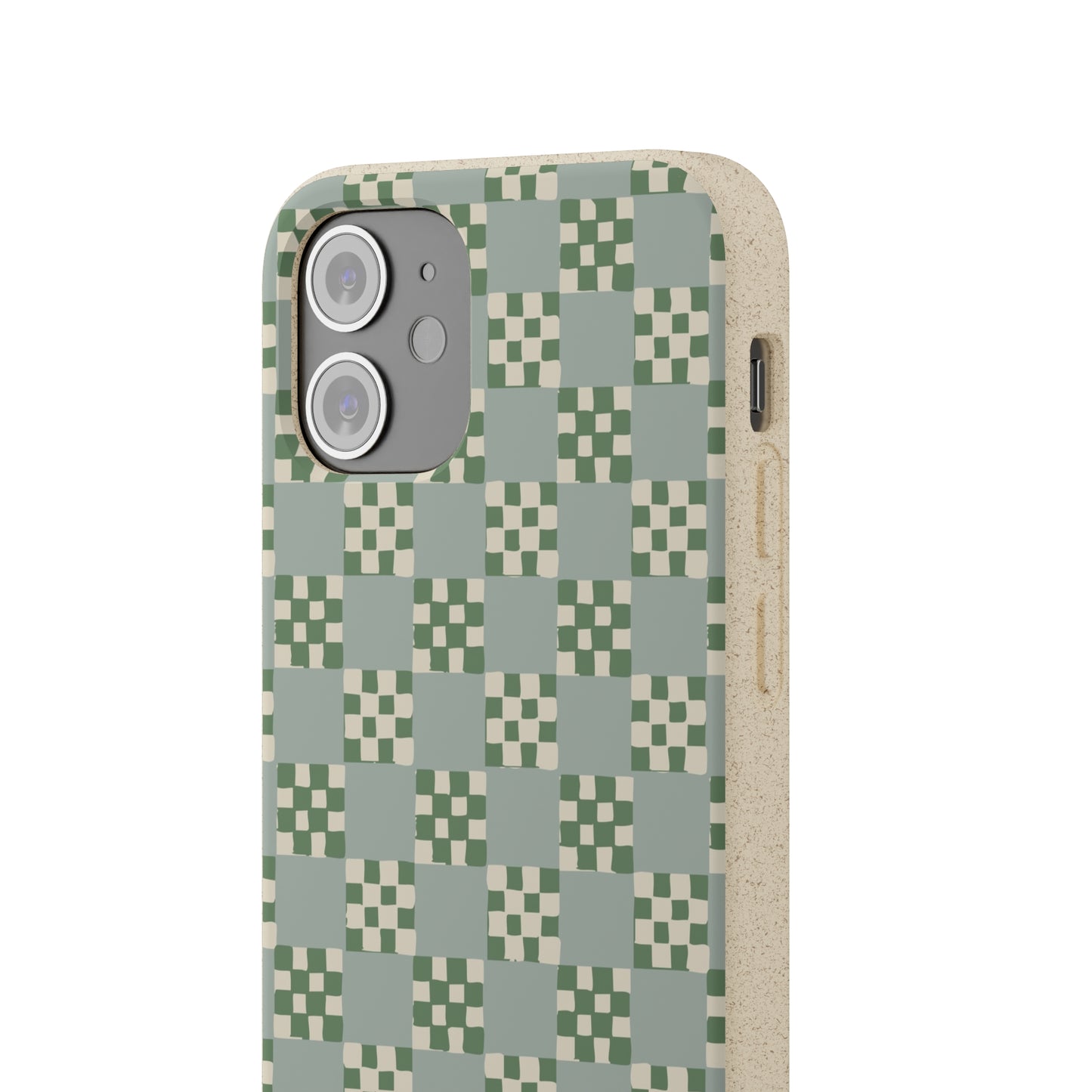 Checkered Quilt Biodegradable Phone Case, mint and green