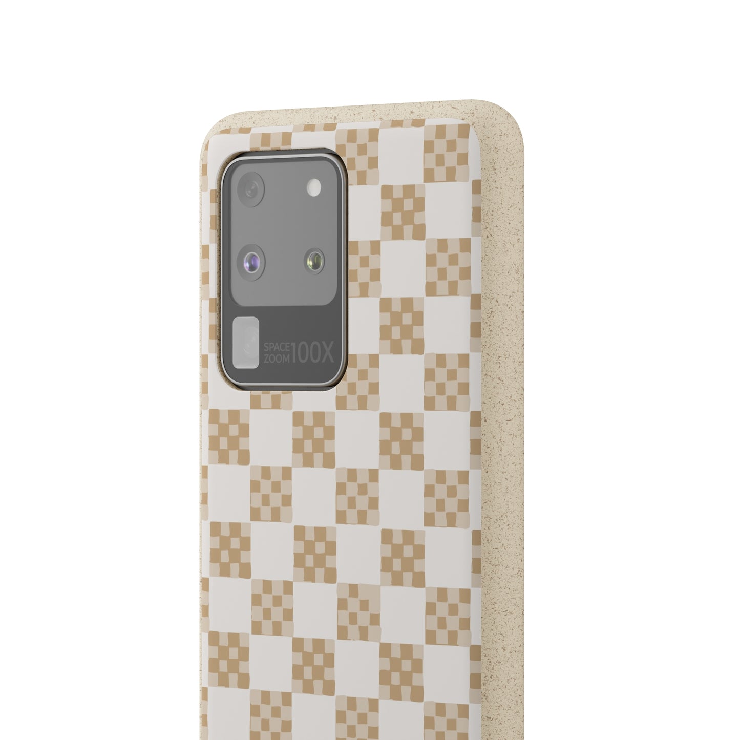 Checkered Quilt Biodegradable Phone Case, tan and white