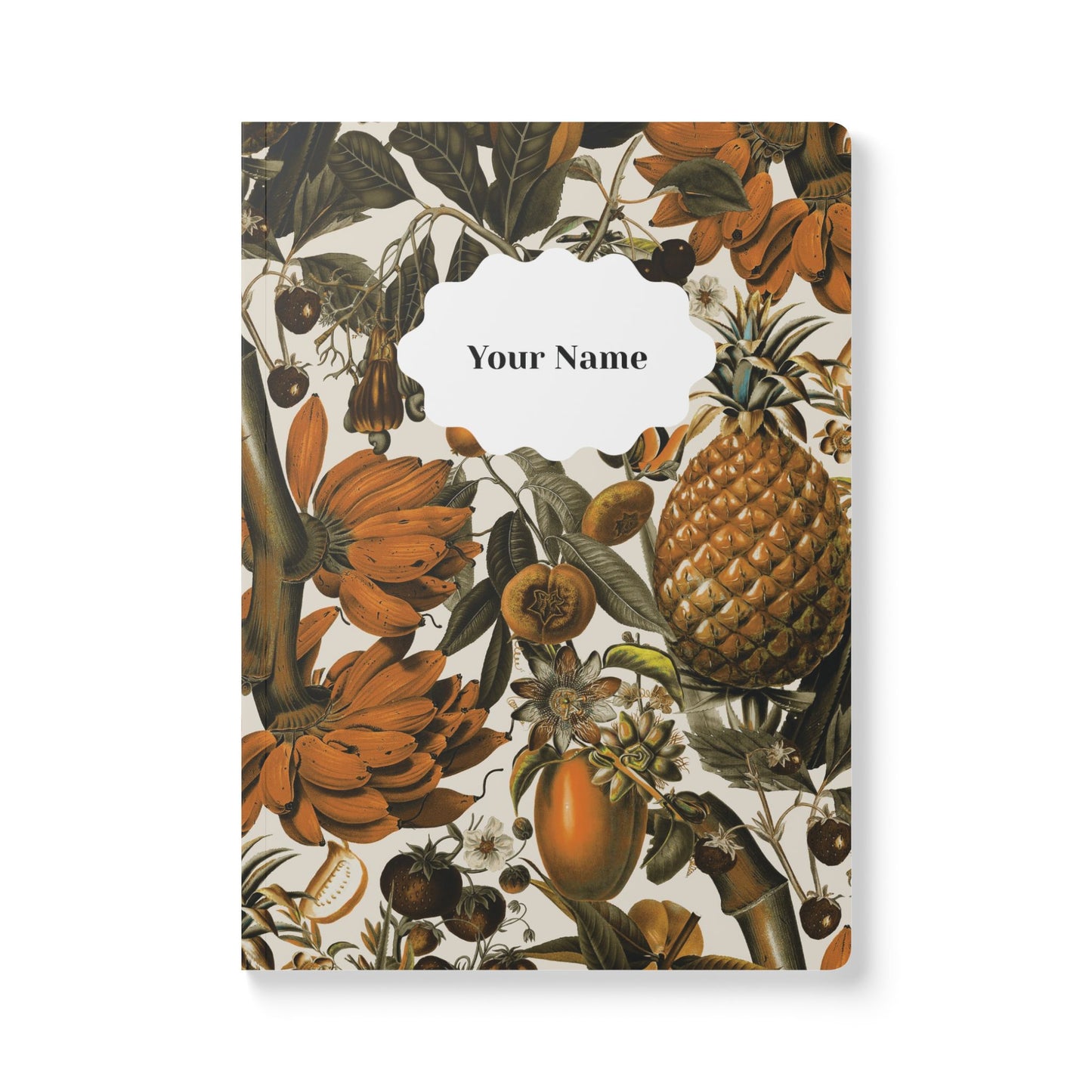 Juicy Fruit Softcover Personalized Journal, off-white and mustard yellow (add your name)