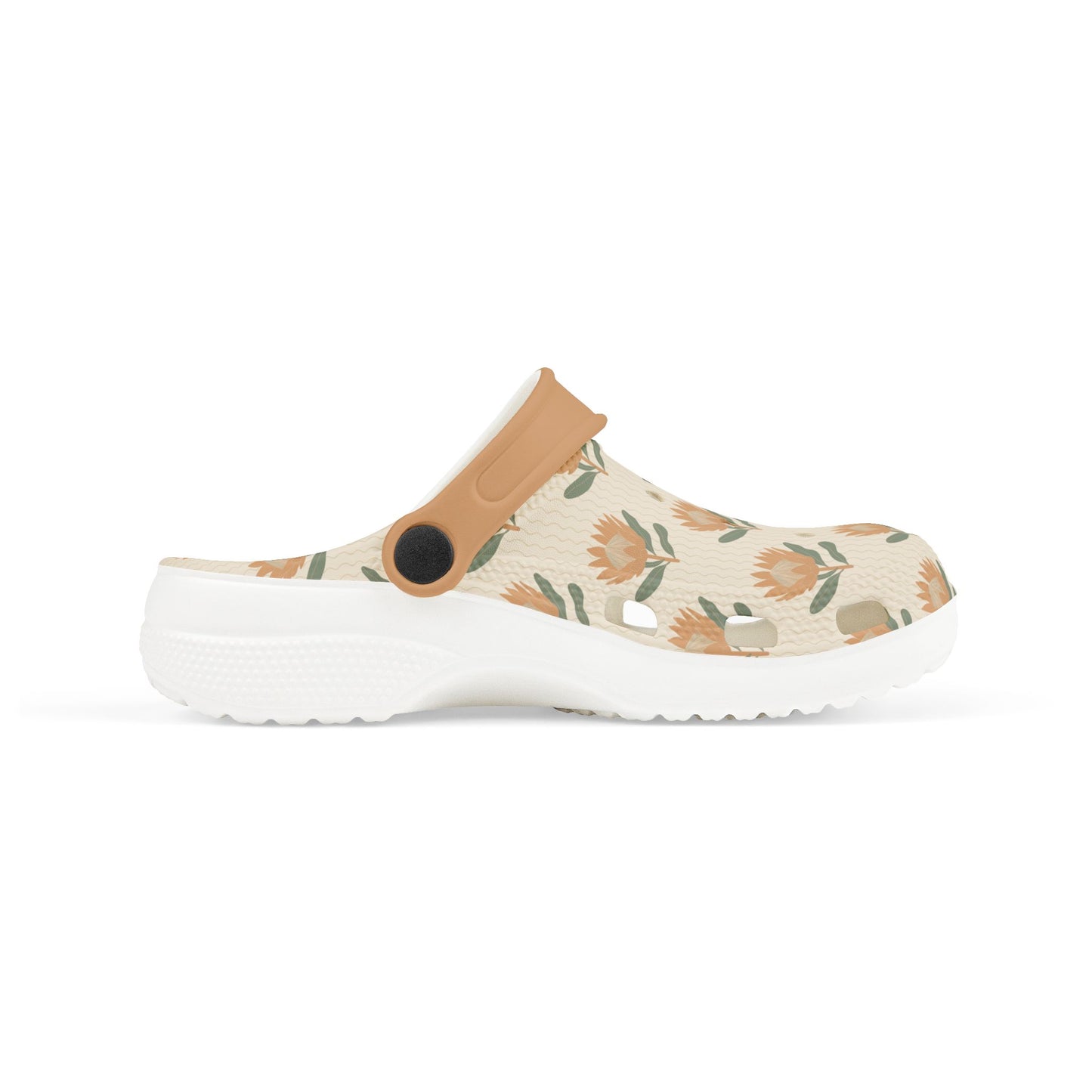 King Protea Floral Kid's EVA Foam Clogs — Neutral and Apricot All-Over Print Slip-on Shoes
