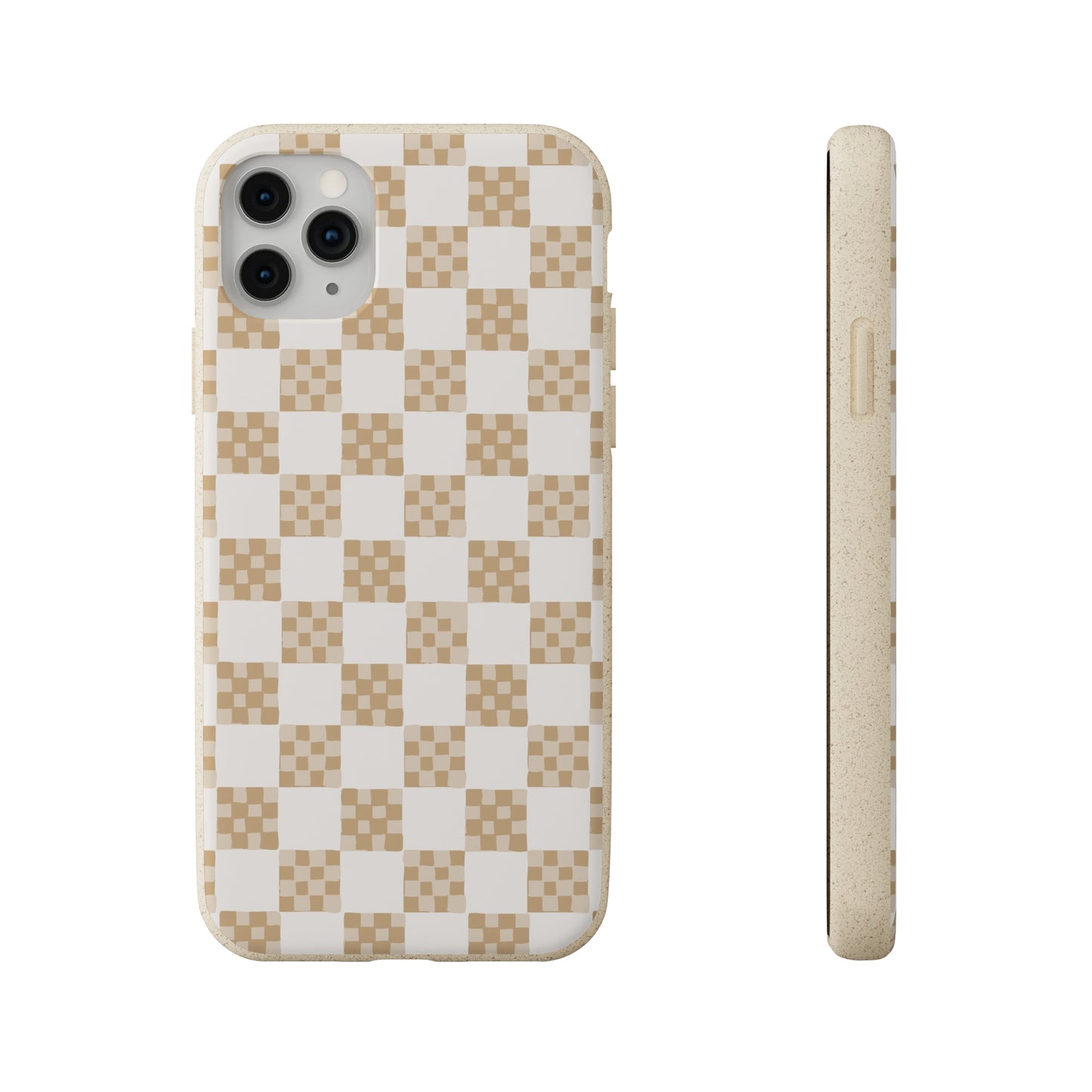 Checkered Quilt Biodegradable Phone Case, tan and white