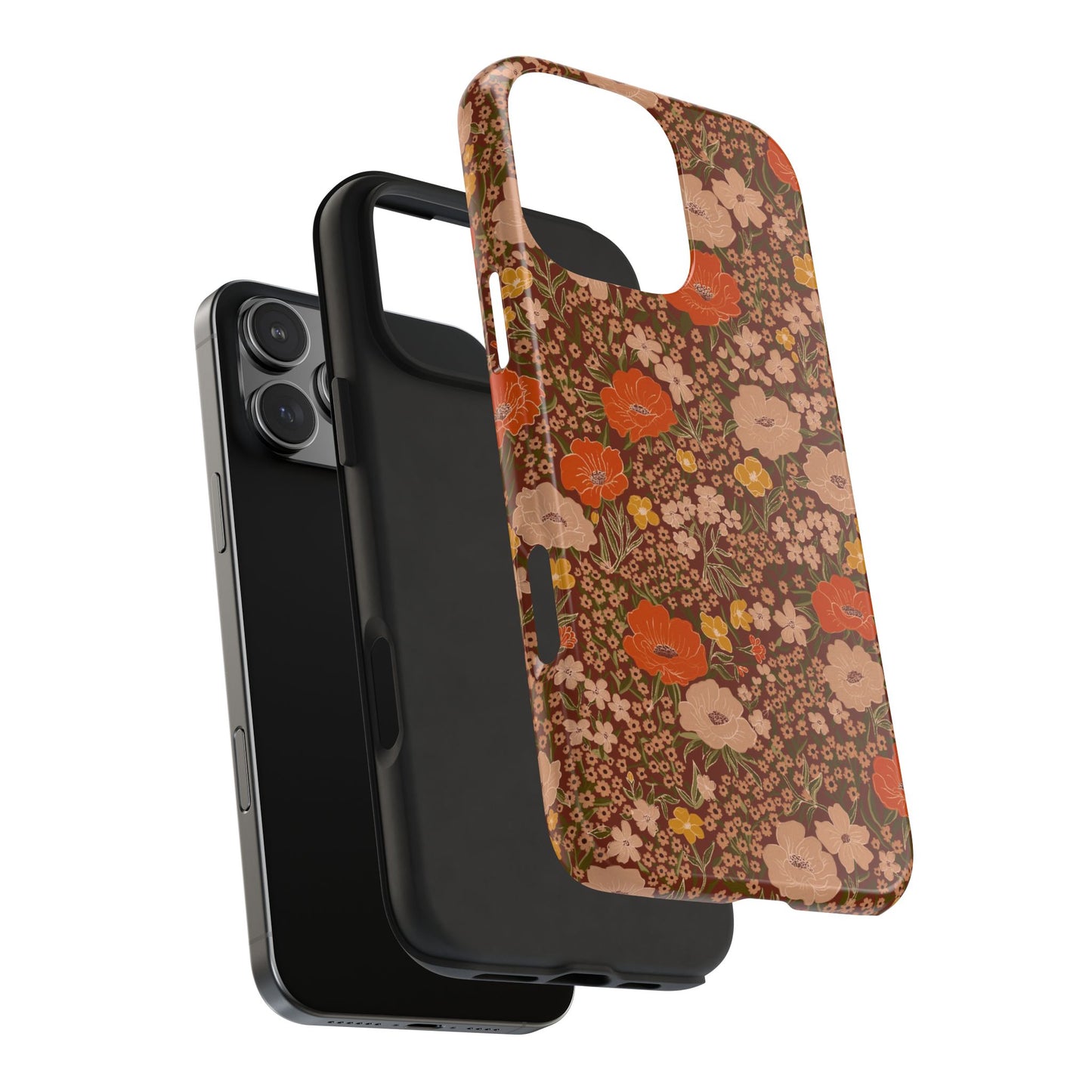 Wildflower Meadow Retro Vintage Floral Tough Phone Case Protection - Dark Siena, Personalizable
