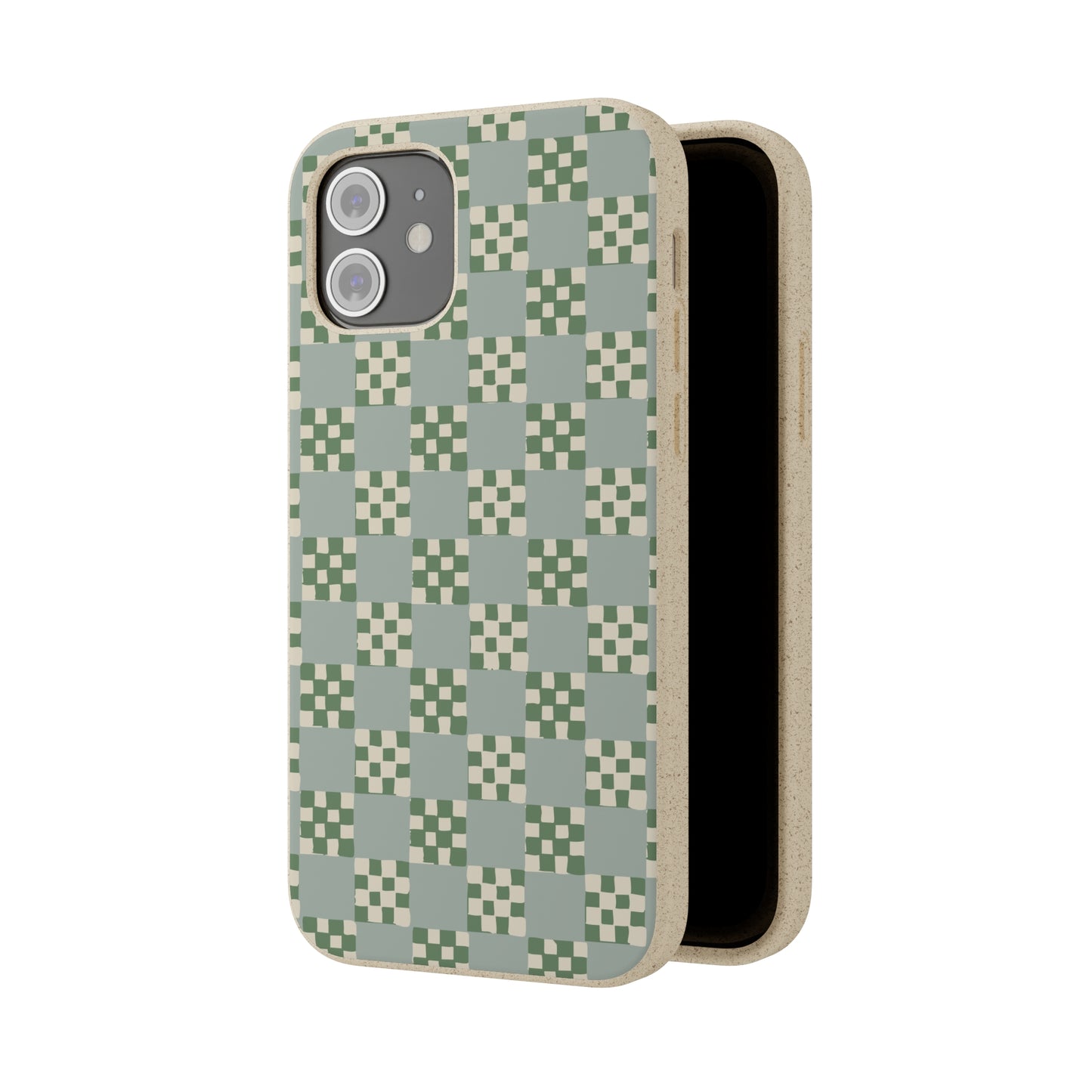 Checkered Quilt Biodegradable Phone Case, mint and green