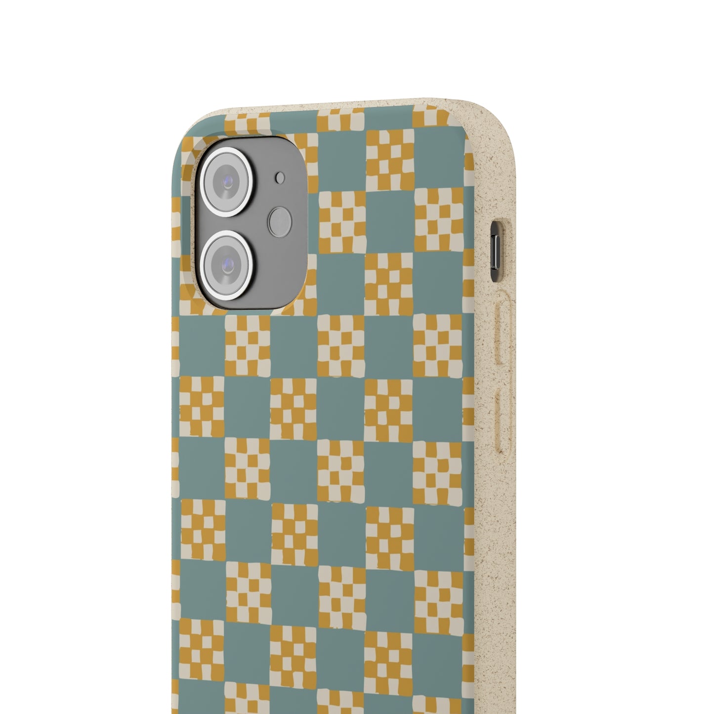 Checkered Quilt Biodegradable Phone Case, light blue and yellow