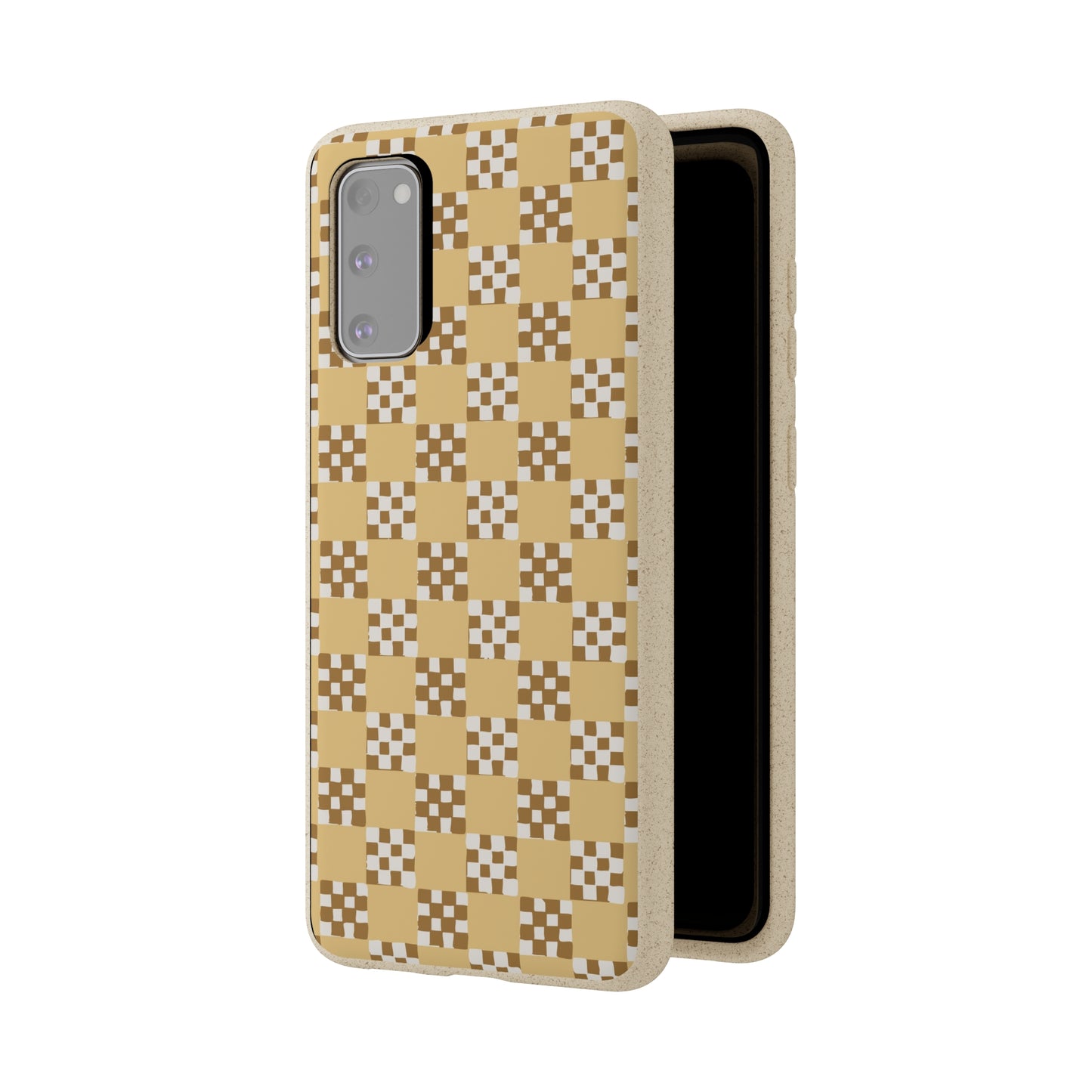 Checkered Quilt Biodegradable Phone Case, butter yellow, white and toffee