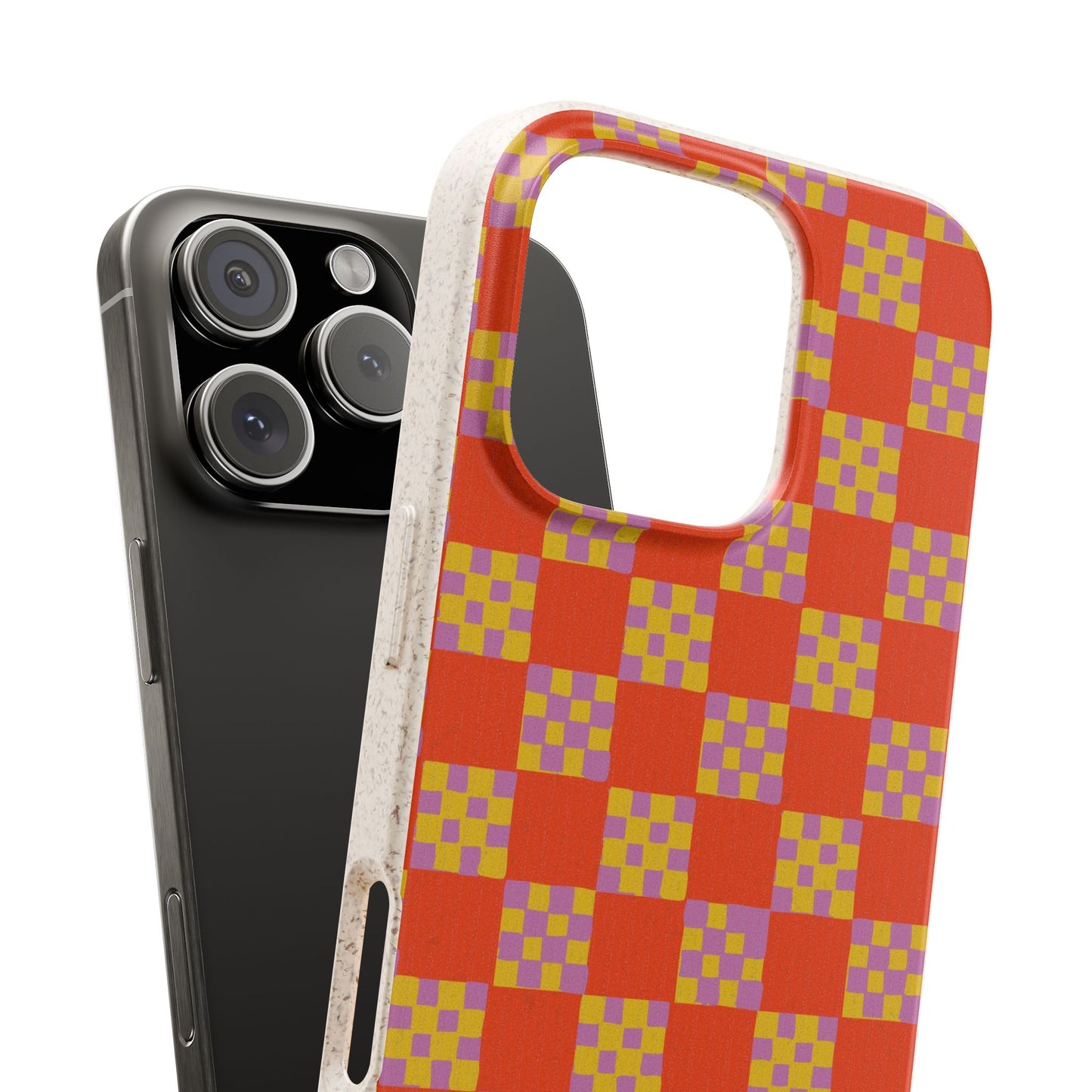 Checkered Quilt Phone Case - red orange, yellow and purple - Eco-Friendly, Biodegradable