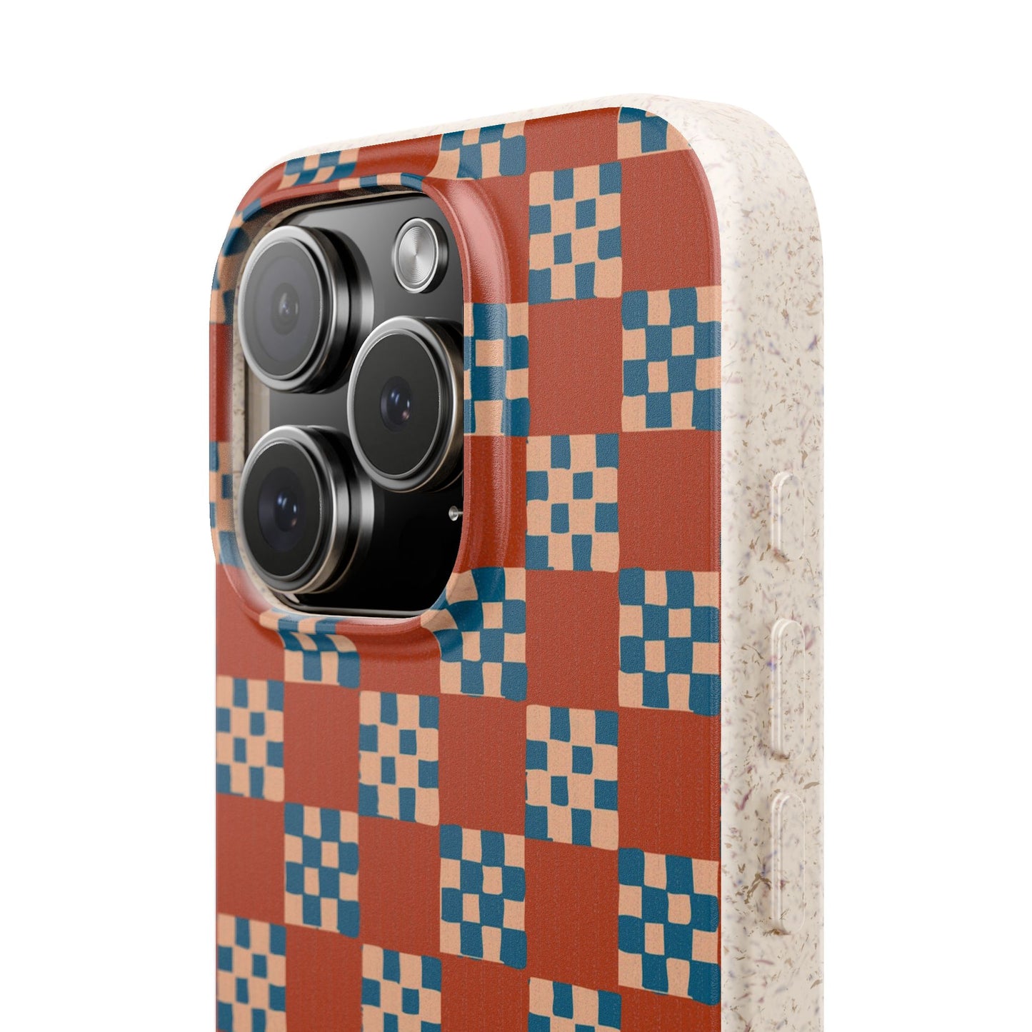 Checkered Quilt Phone Case - rust, peach and blue - Eco-Friendly, Biodegradable