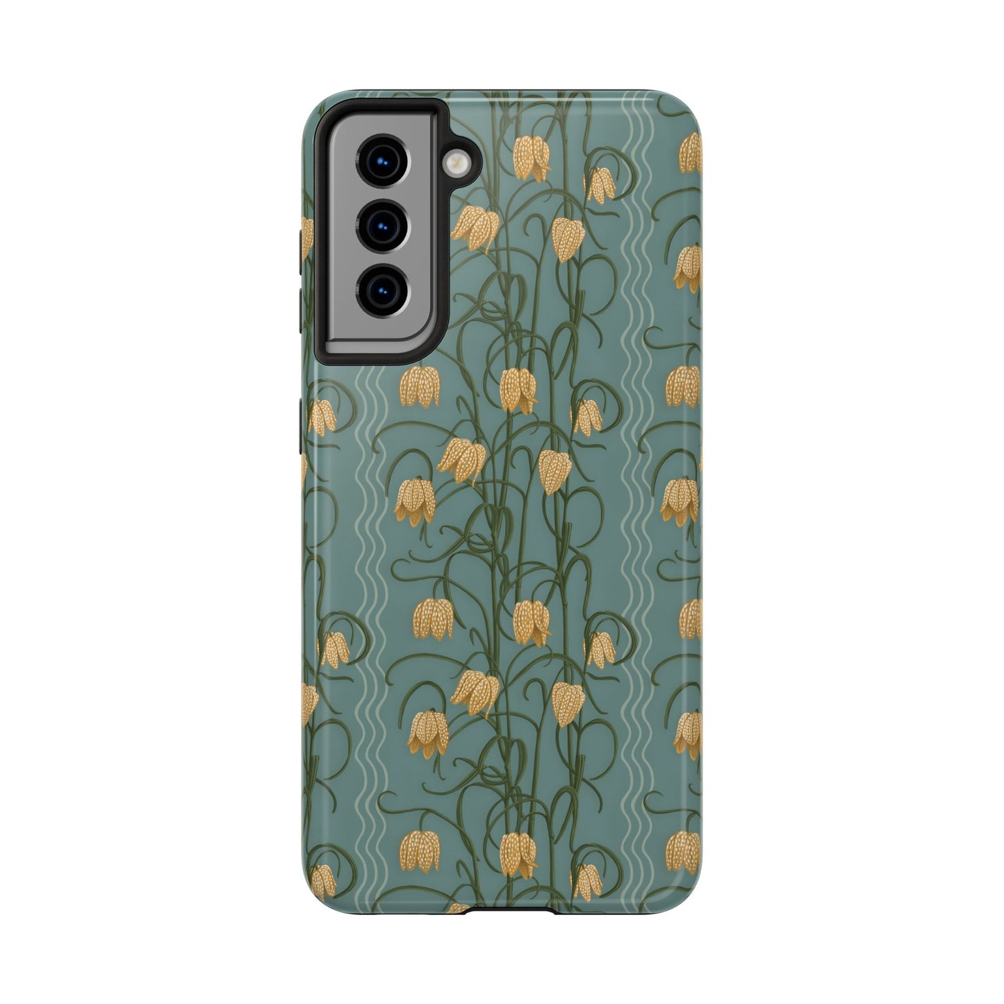 Campanas Floral Tough Phone Case — Dusty Blue and Marigold Wildflower Protective Cover, Personalizable