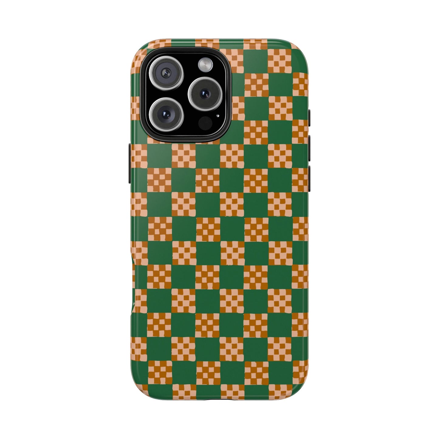Checker Quilt Tough Phone Case — Retro Butter Green and Peach Pattern, Protective iPhone Cover, Personalizable