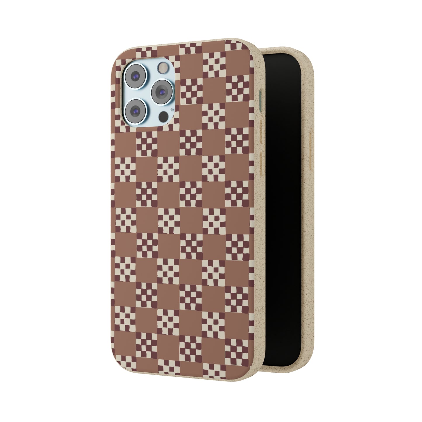 Checkered Quilt Biodegradable Phone Case, mocha mousse