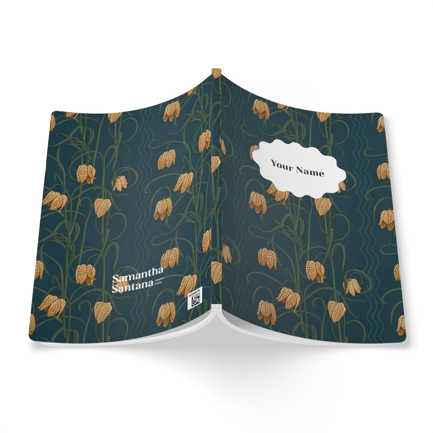 Campanas Softcover Personalized Journal, dark blue & goldenrod (add your name)