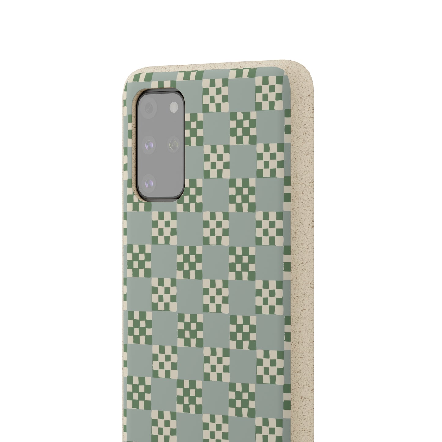 Checkered Quilt Biodegradable Phone Case, mint and green