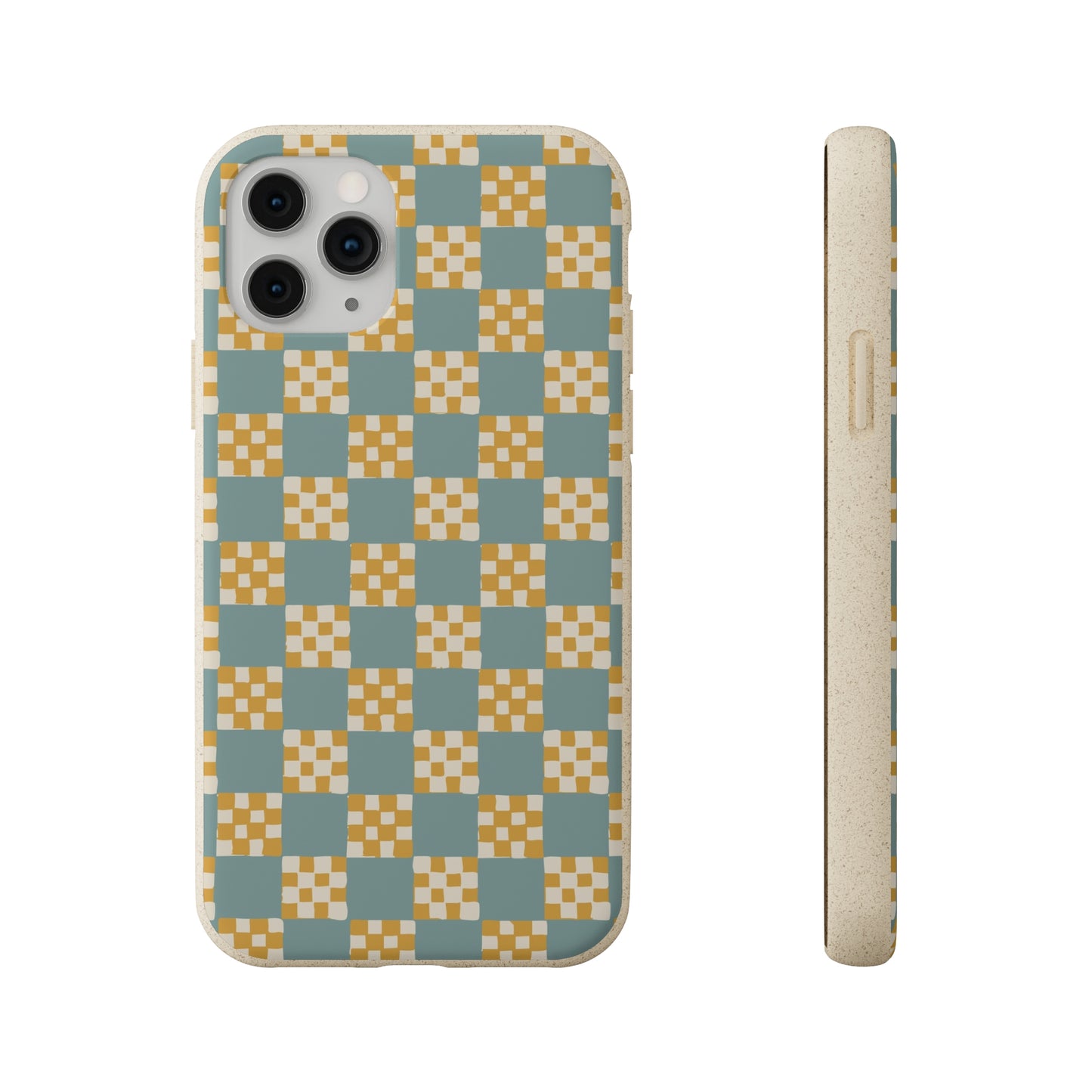 Checkered Quilt Biodegradable Phone Case, light blue and yellow