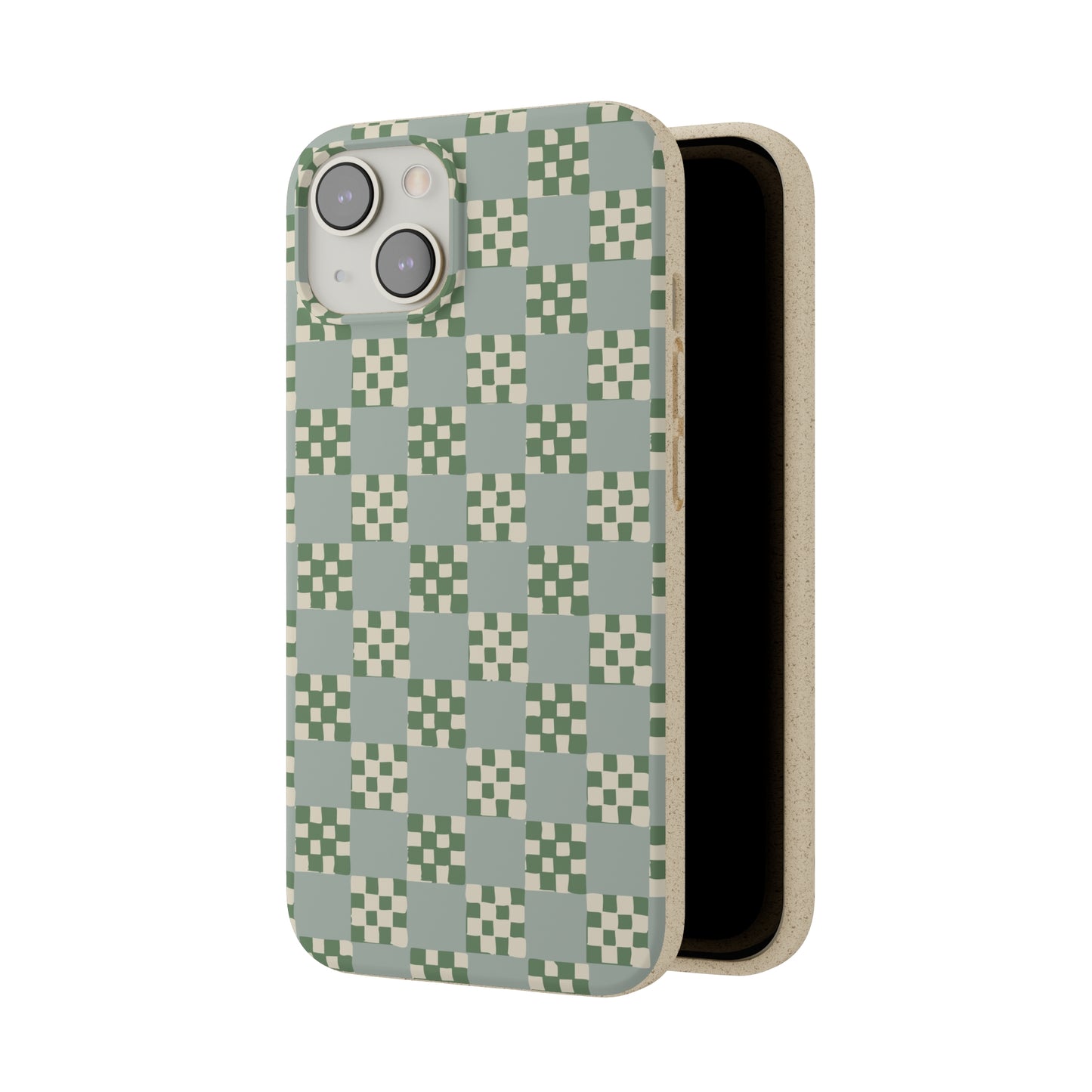 Checkered Quilt Biodegradable Phone Case, mint and green