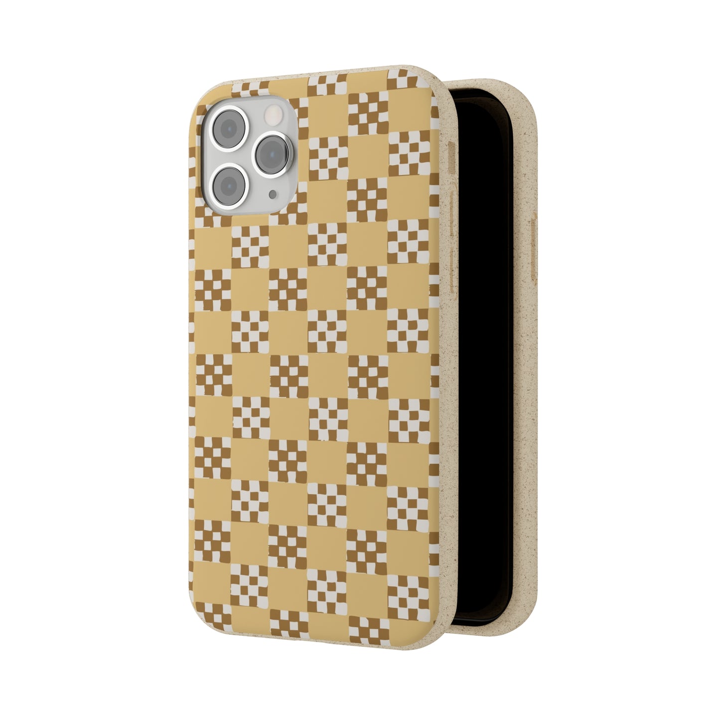 Checkered Quilt Biodegradable Phone Case, butter yellow, white and toffee