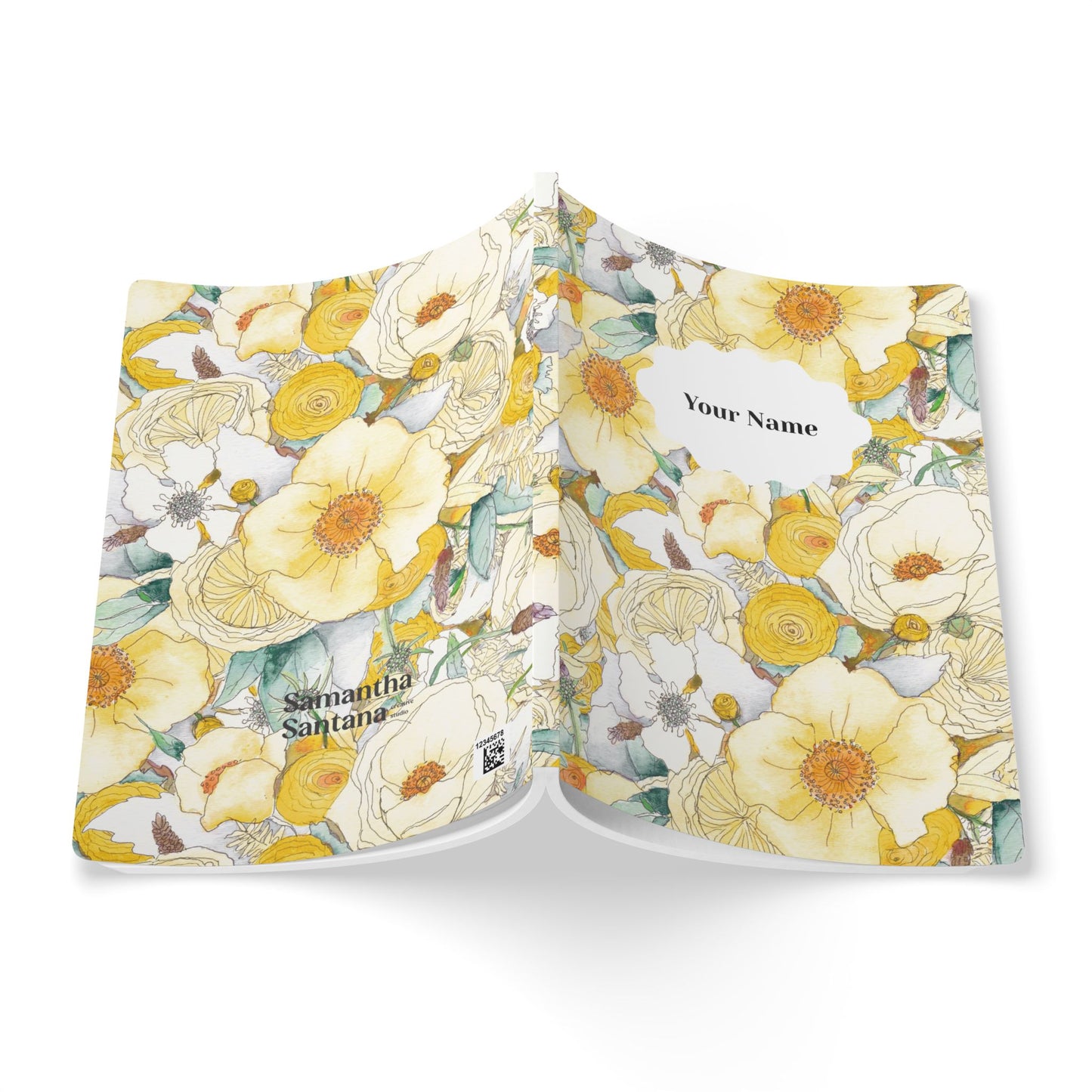 Floral Reverie Softcover Personalized Journal, yellow (add your name)