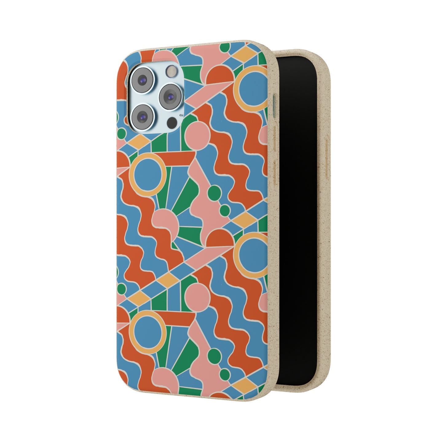 Day Trippin' Biodegradable Phone Case, blue, green, pink and brick red