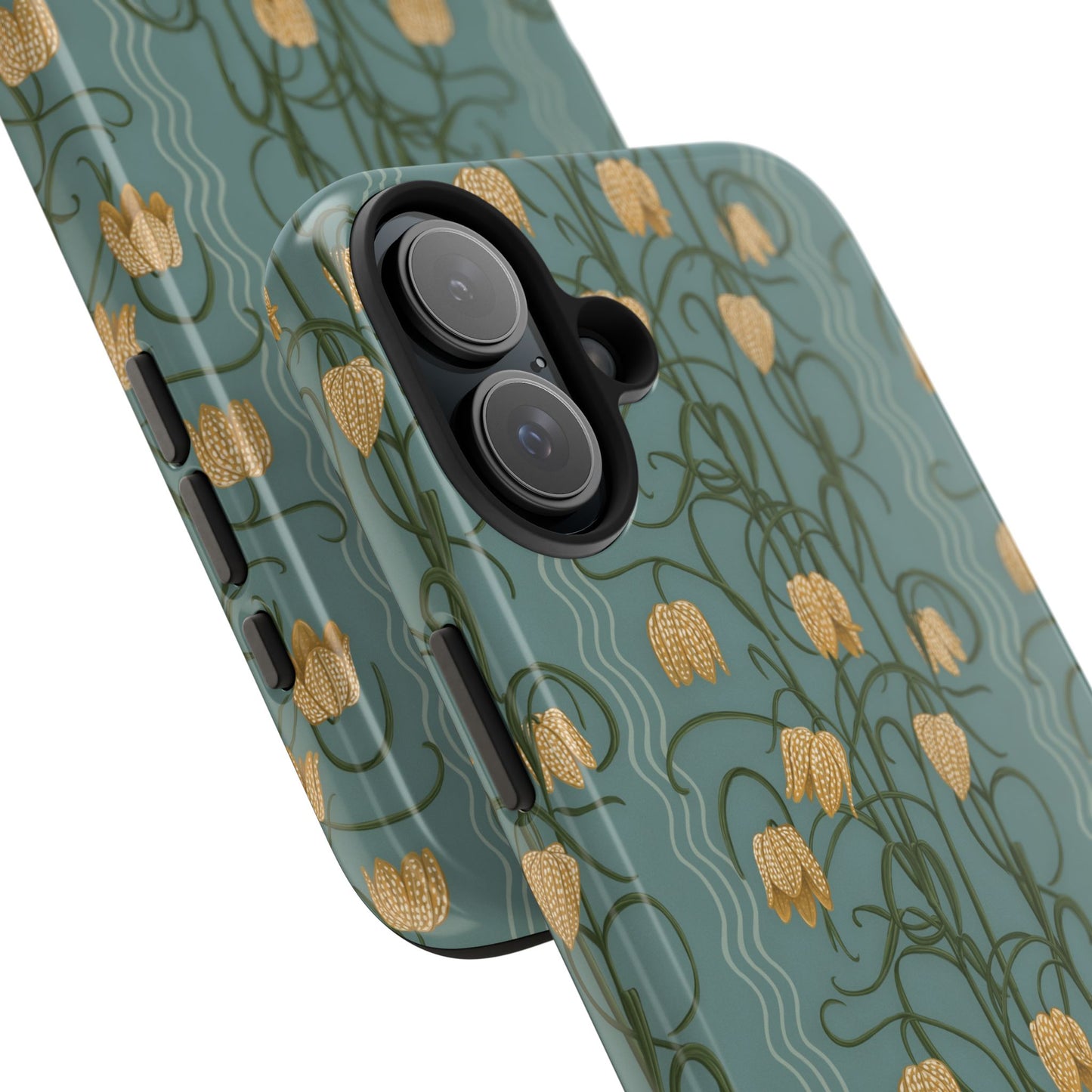 Campanas Floral Tough Phone Case — Dusty Blue and Marigold Wildflower Protective Cover, Personalizable