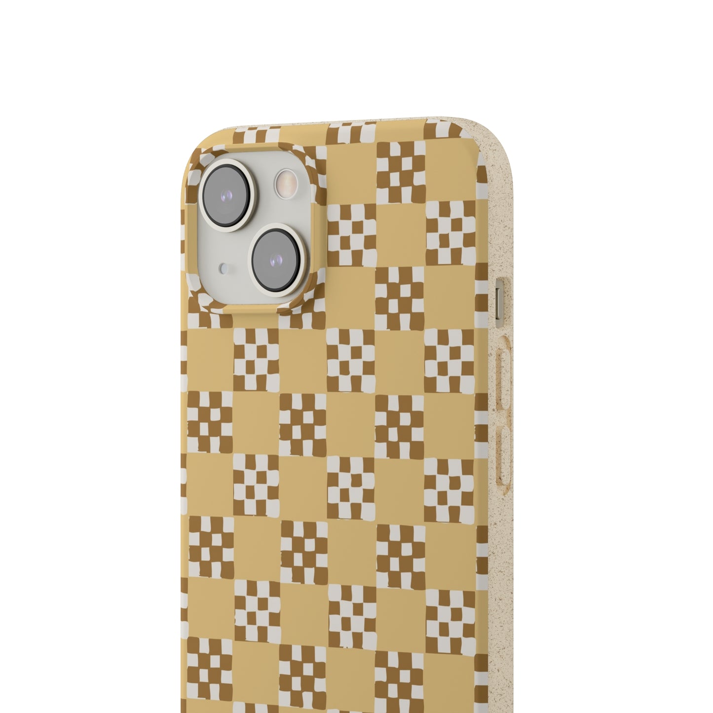 Checkered Quilt Biodegradable Phone Case, butter yellow, white and toffee