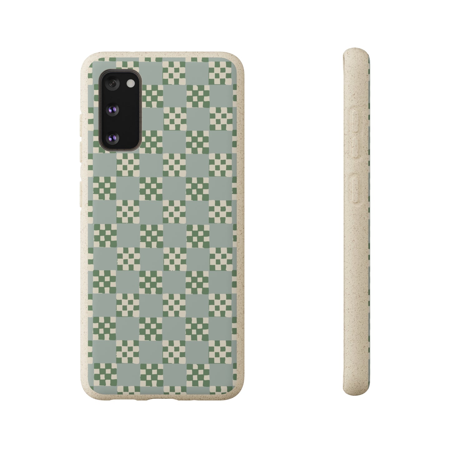 Checkered Quilt Biodegradable Phone Case, mint and green