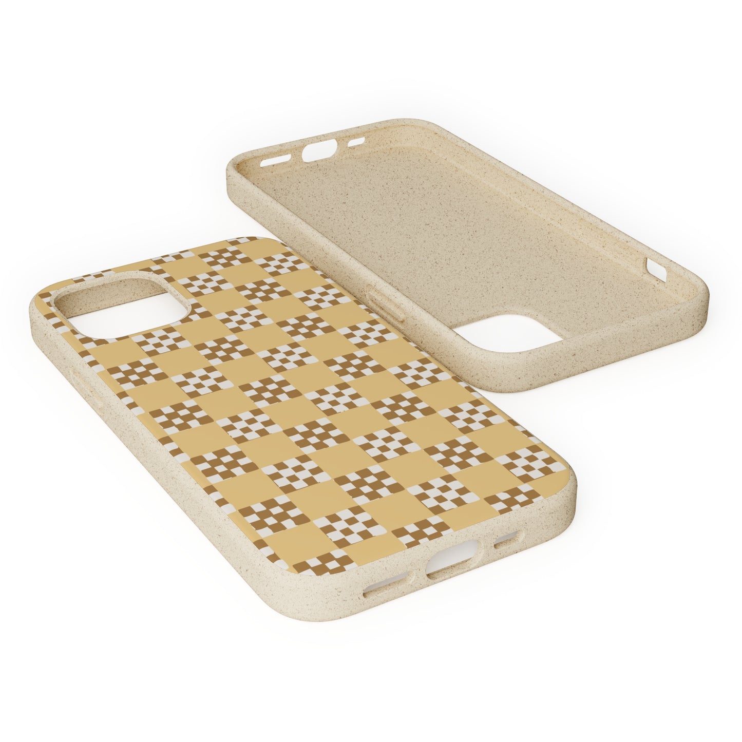 Checkered Quilt Biodegradable Phone Case, butter yellow, white and toffee