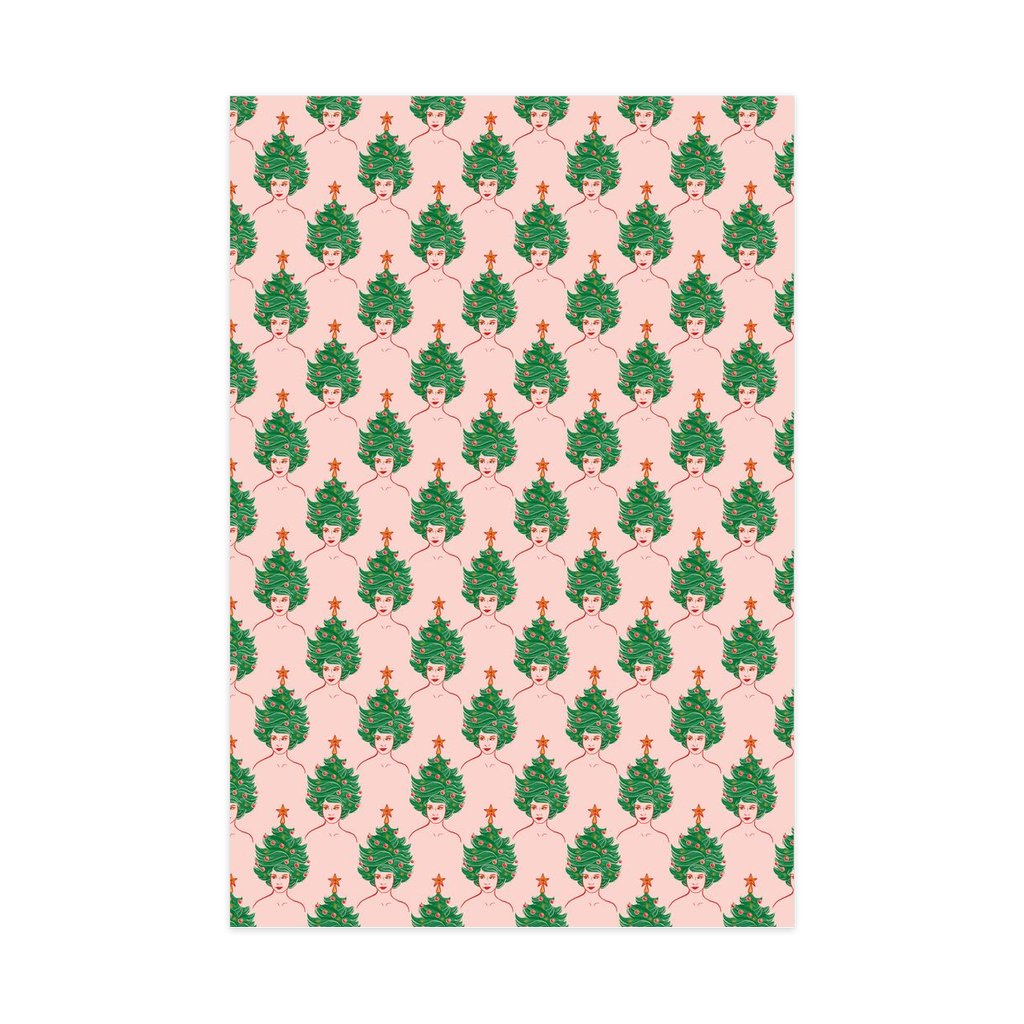 Tree Lady Wrapping Paper, Large Roll, green & pink