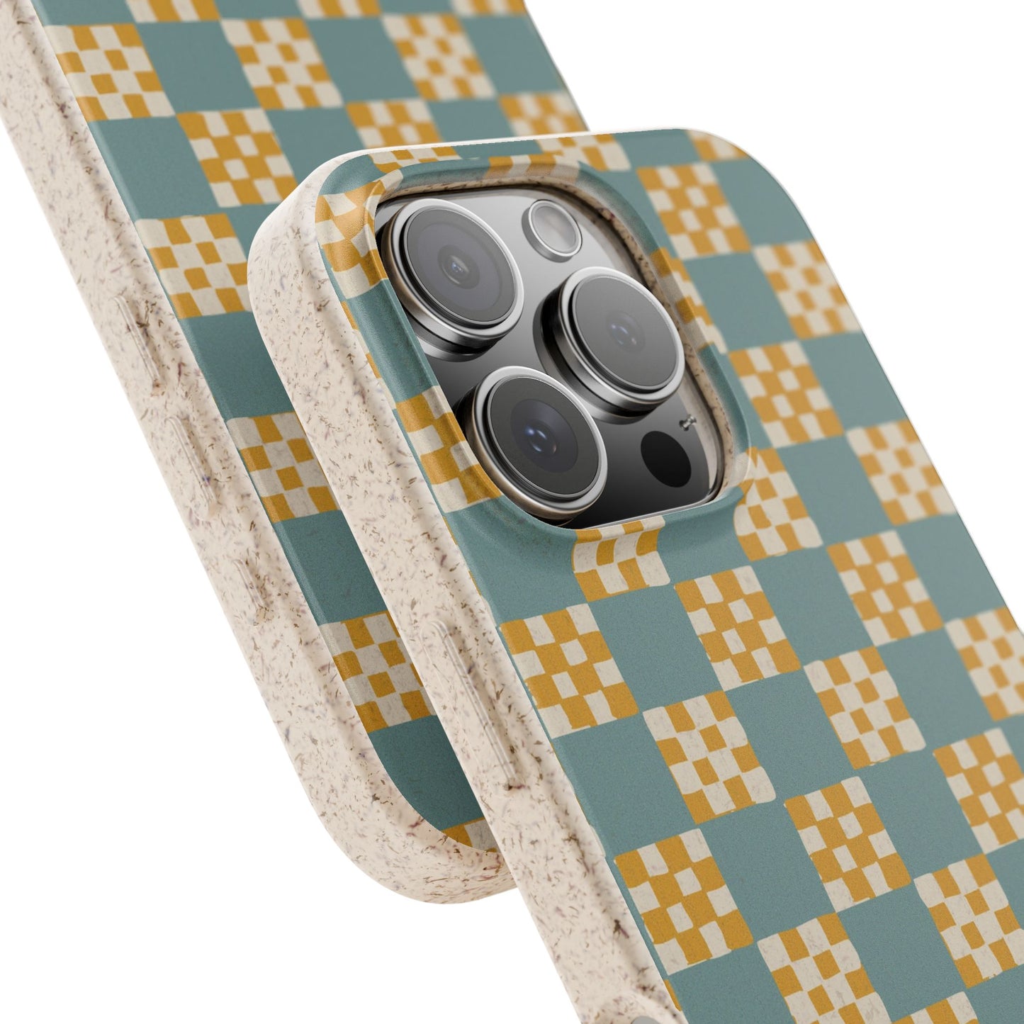 Checkered Quilt Phone Case - light blue, yellow and white - Eco-Friendly, Biodegradable