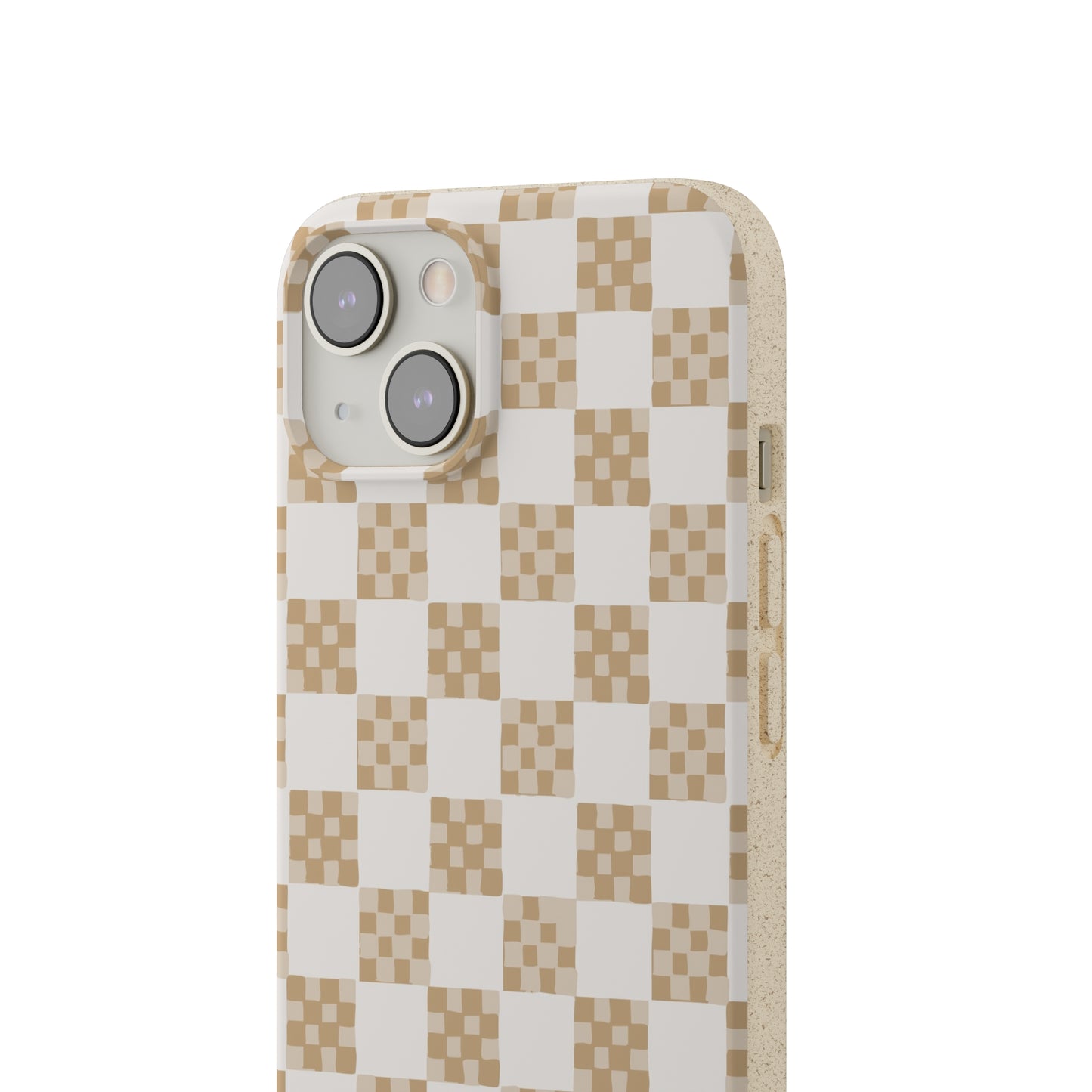 Checkered Quilt Biodegradable Phone Case, tan and white