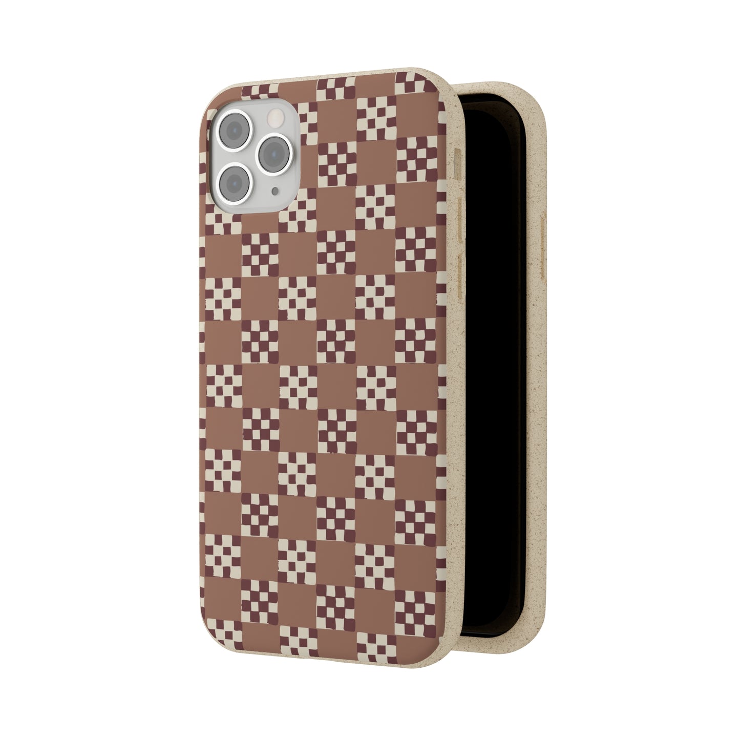 Checkered Quilt Biodegradable Phone Case, mocha mousse