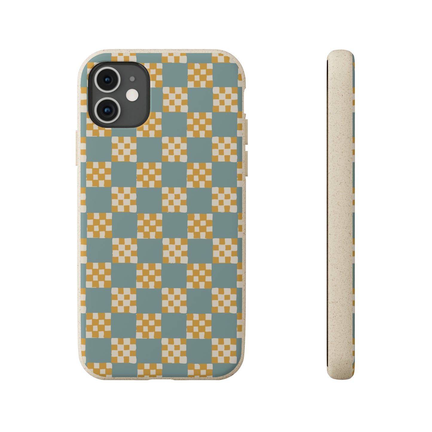 Checkered Quilt Biodegradable Phone Case, light blue and yellow