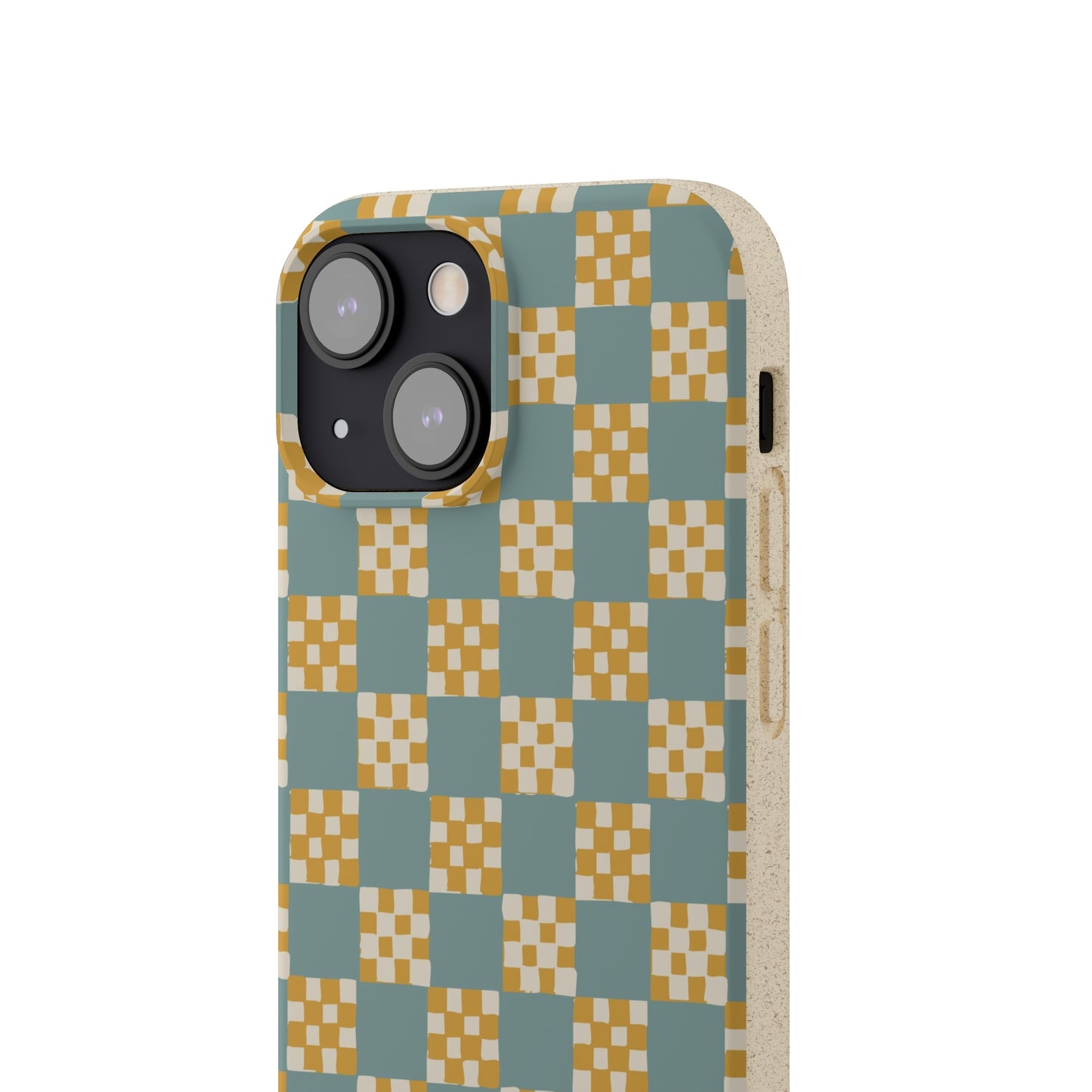 Checkered Quilt Biodegradable Phone Case, light blue and yellow