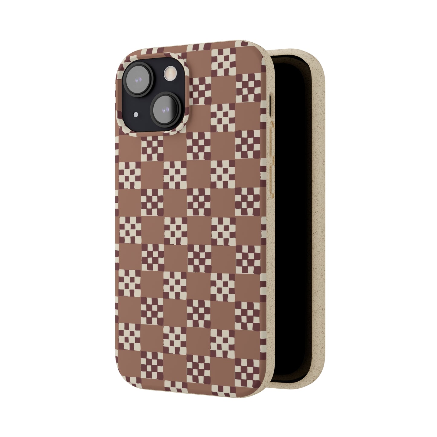 Checkered Quilt Biodegradable Phone Case, mocha mousse