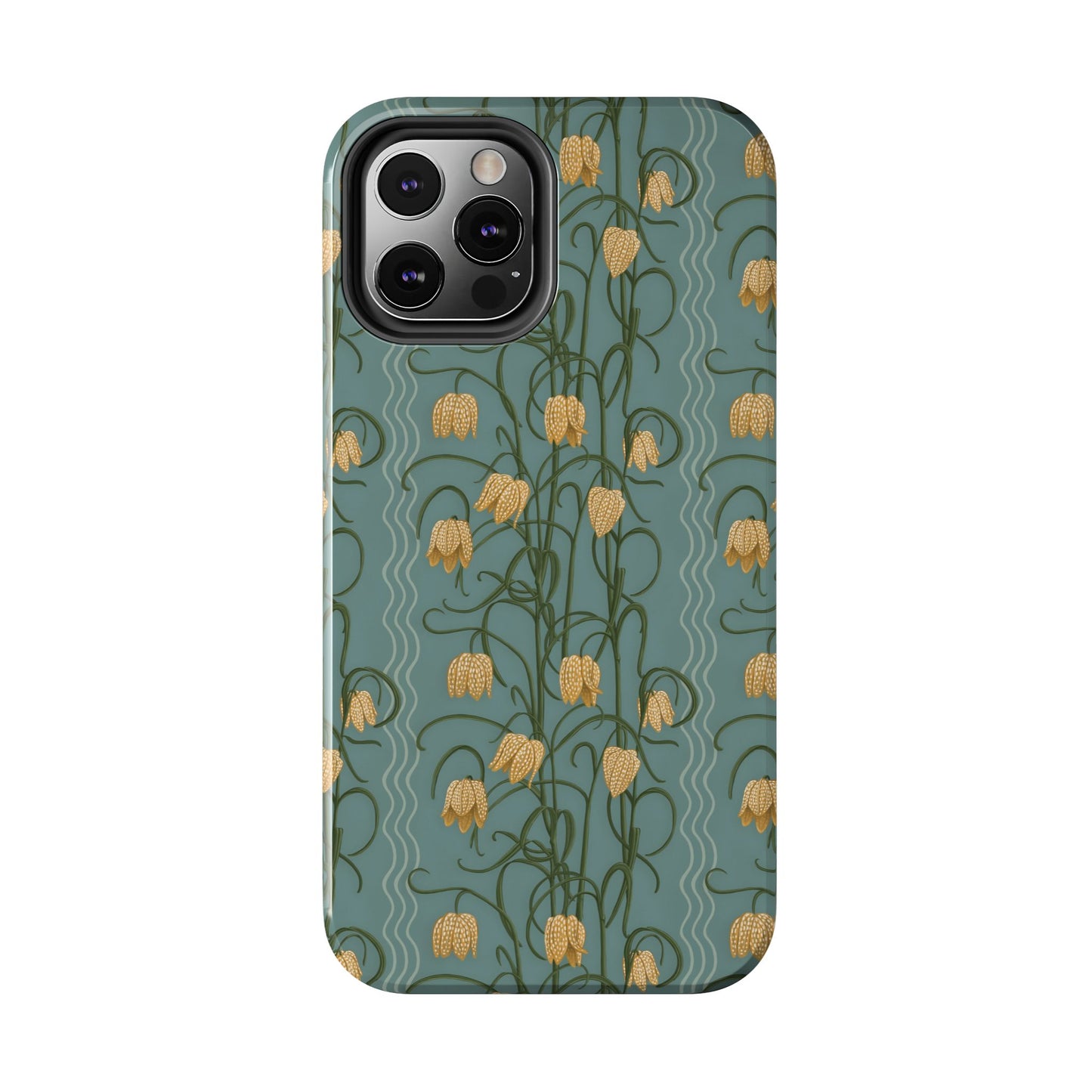 Campanas Floral Tough Phone Case — Dusty Blue and Marigold Wildflower Protective Cover, Personalizable