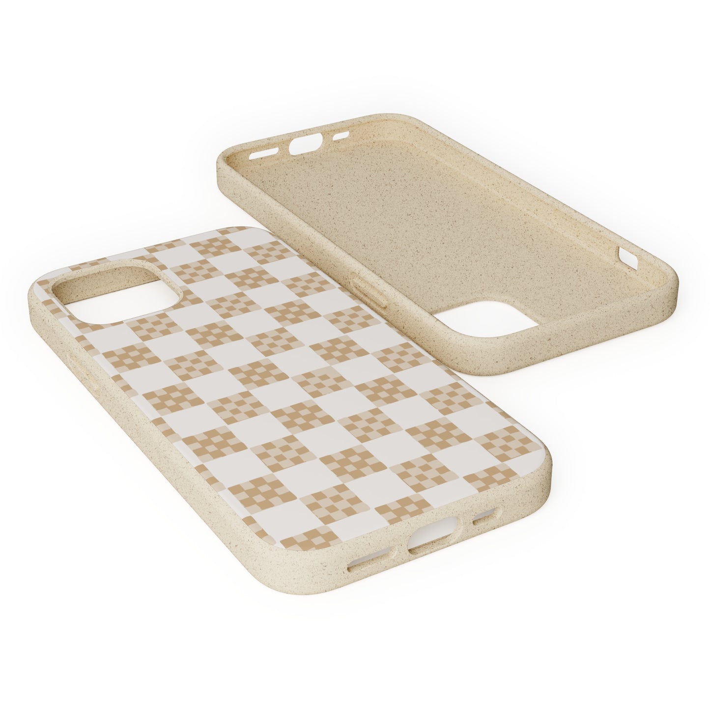 Checkered Quilt Biodegradable Phone Case, tan and white