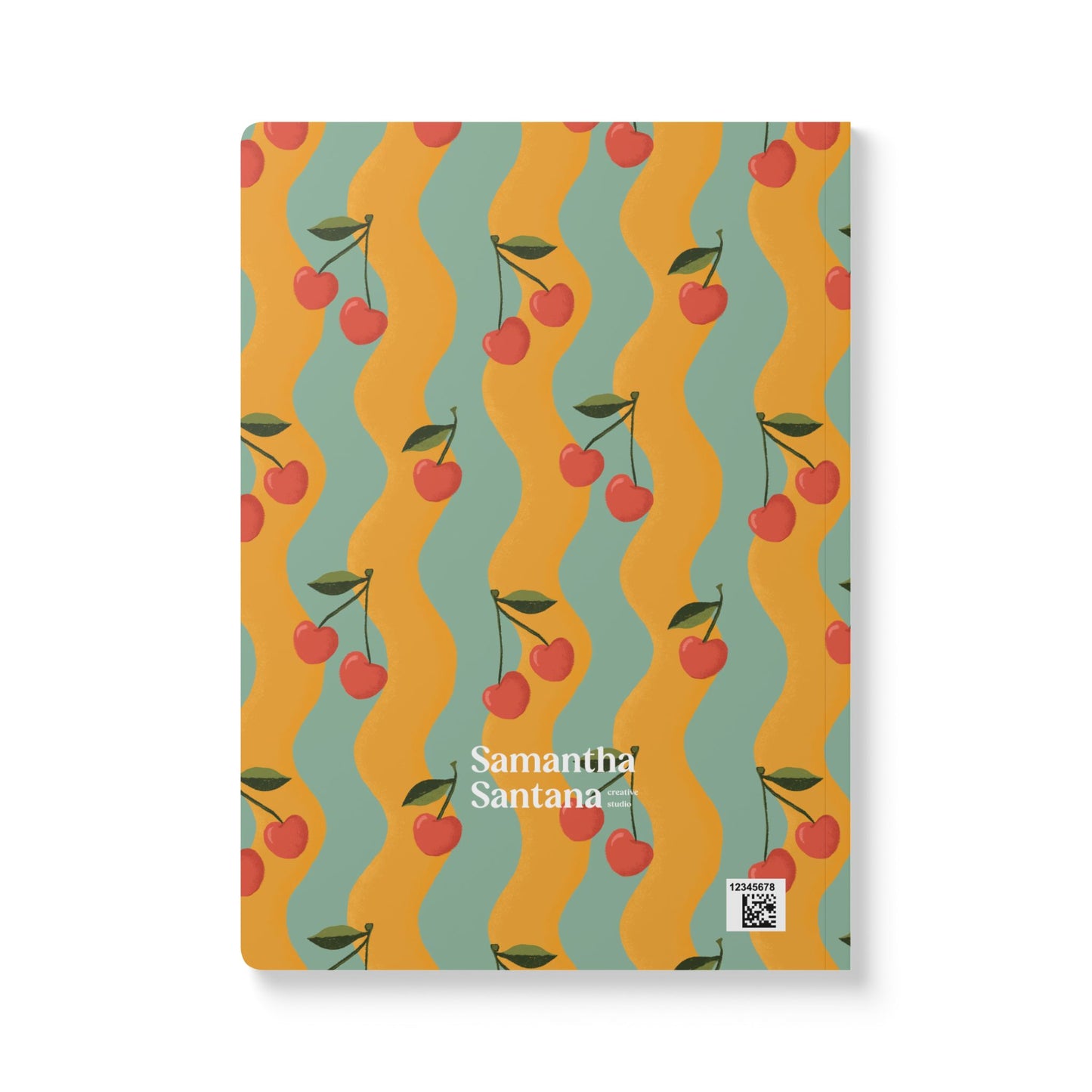 Cherry Softcover Personalized Journal, teal & yellow (add your name)