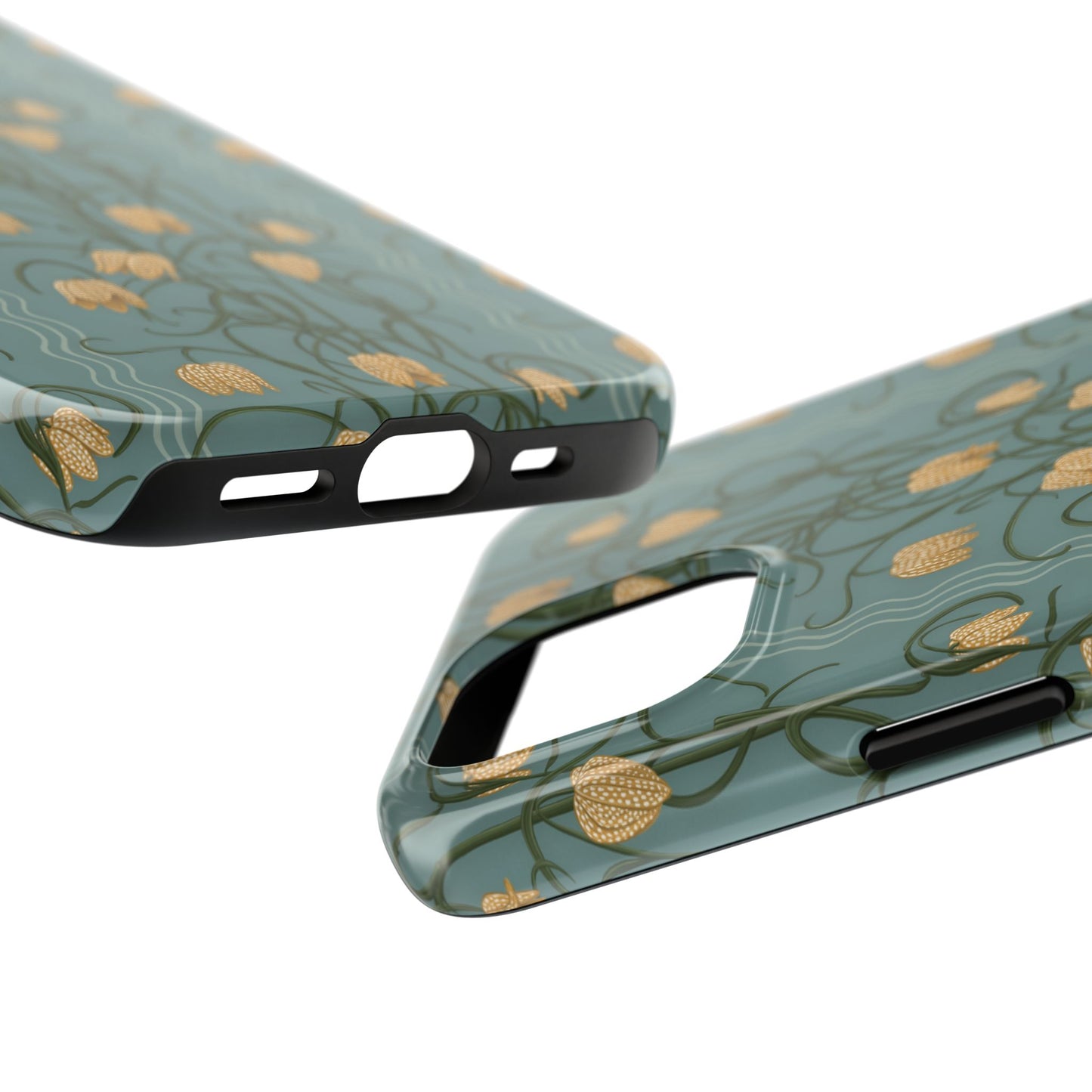 Campanas Floral Tough Phone Case — Dusty Blue and Marigold Wildflower Protective Cover, Personalizable