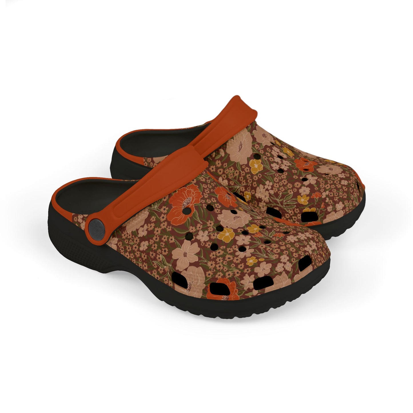 Wildflower Meadow Kid's EVA Foam Clogs, dark siena