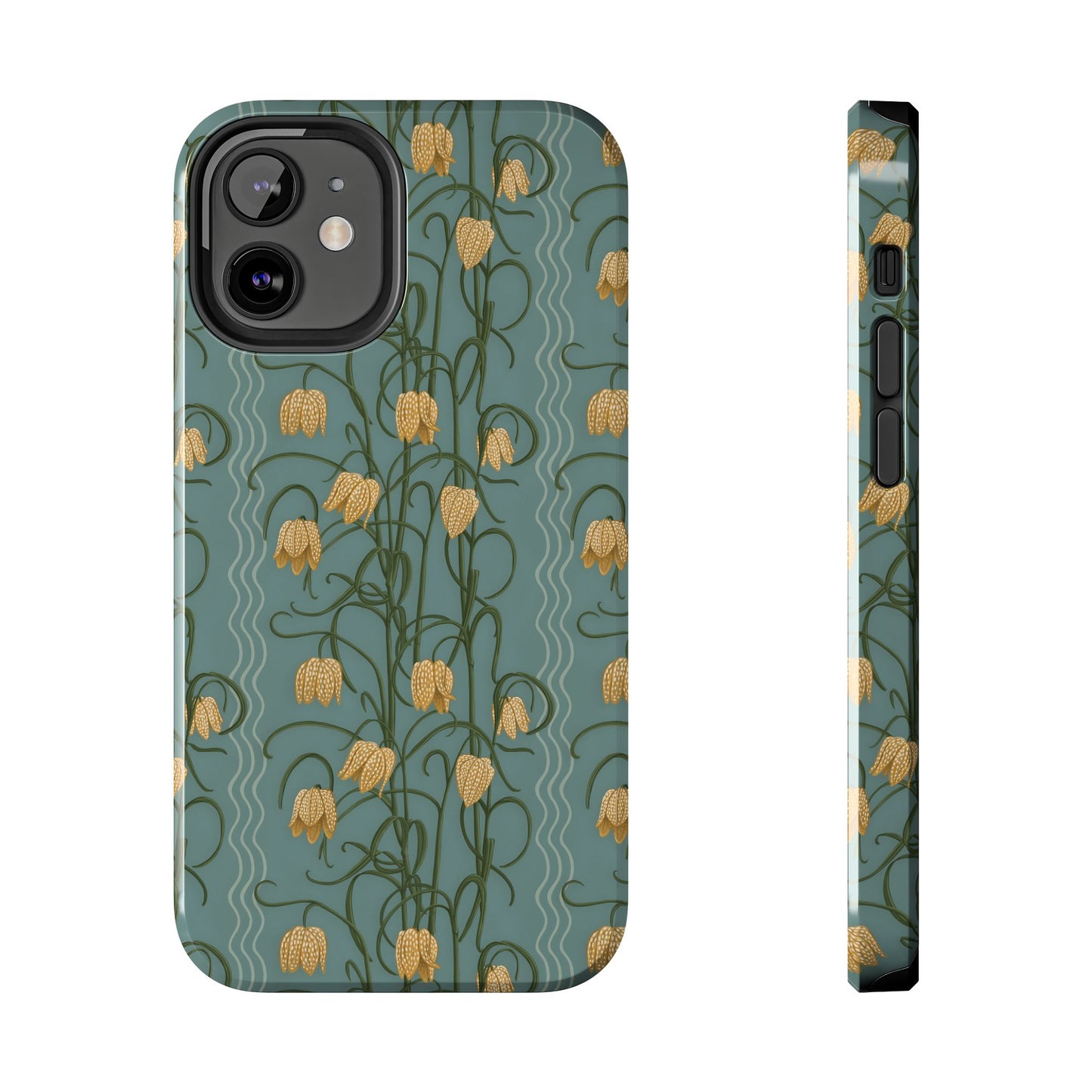 Campanas Floral Tough Phone Case — Dusty Blue and Marigold Wildflower Protective Cover, Personalizable