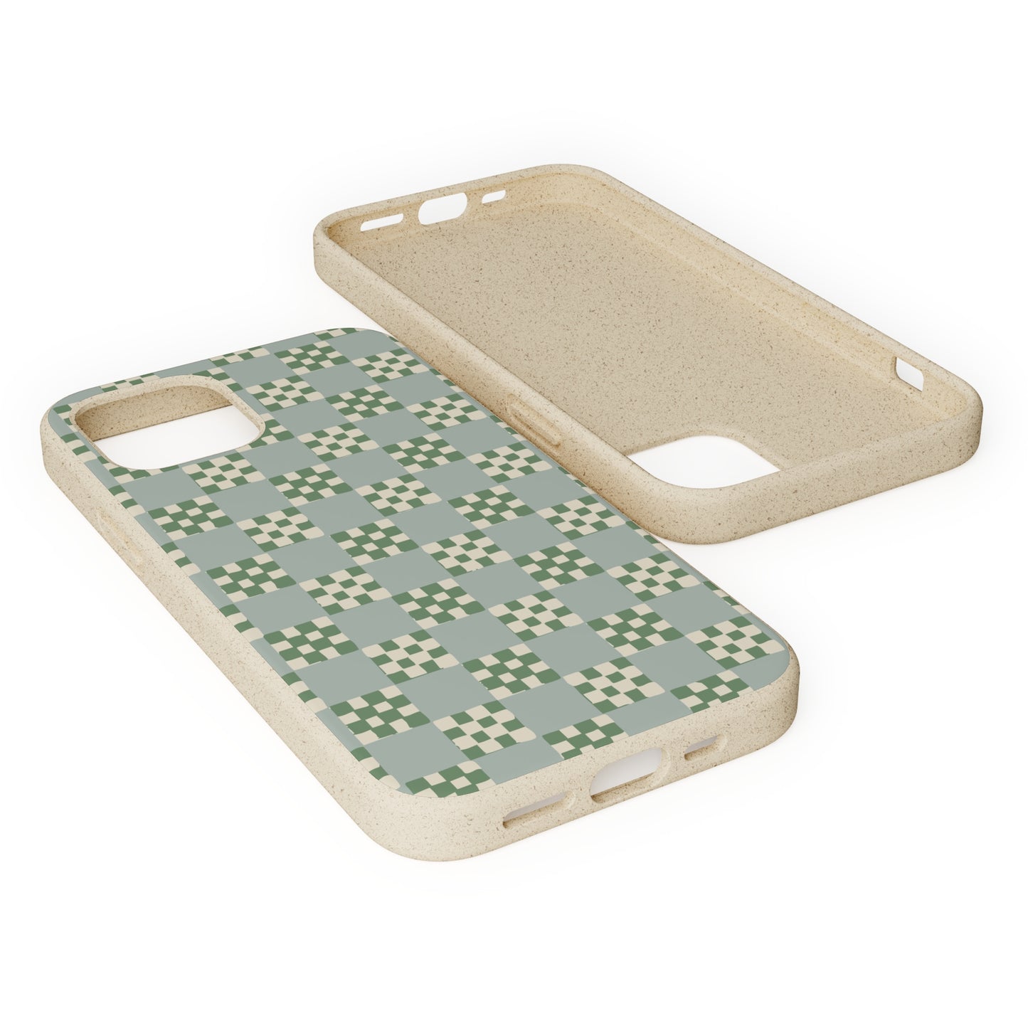 Checkered Quilt Biodegradable Phone Case, mint and green