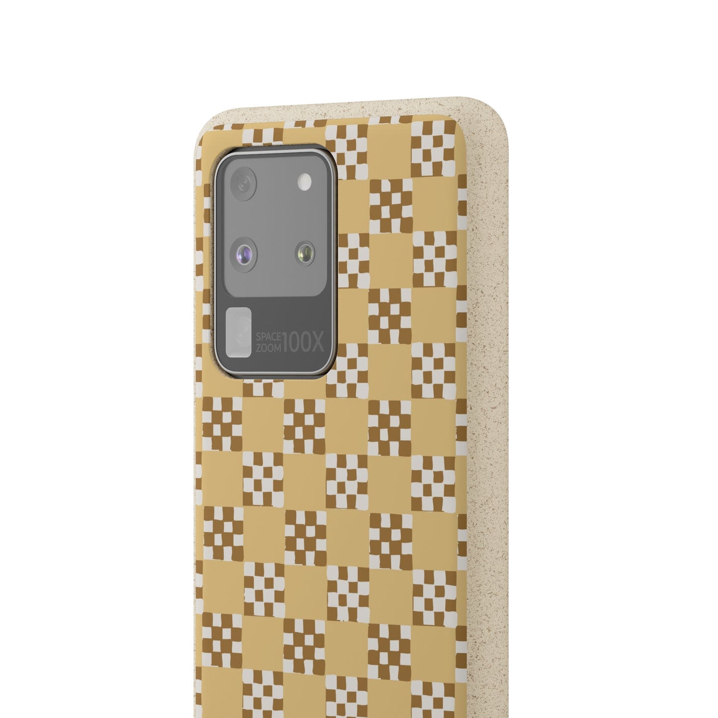 Checkered Quilt Biodegradable Phone Case, butter yellow, white and toffee