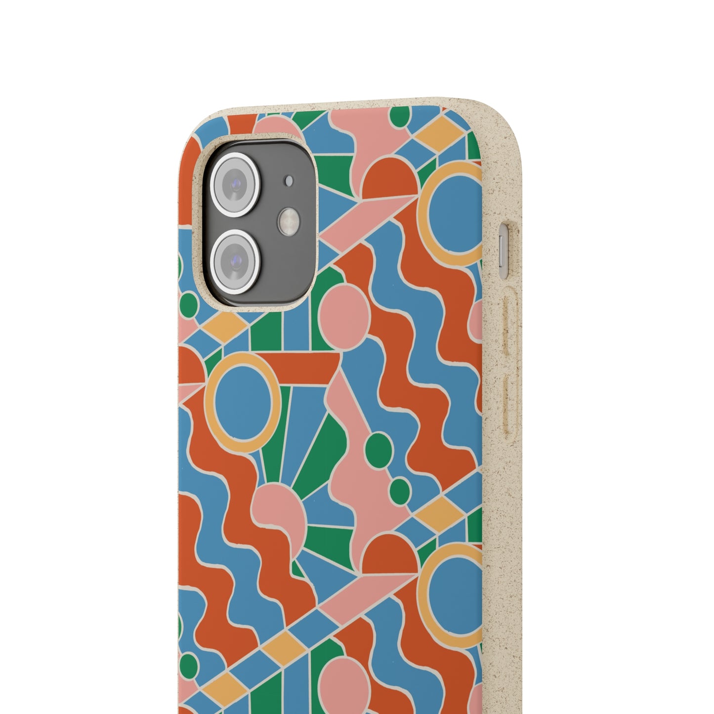 Day Trippin' Biodegradable Phone Case, blue, green, pink and brick red